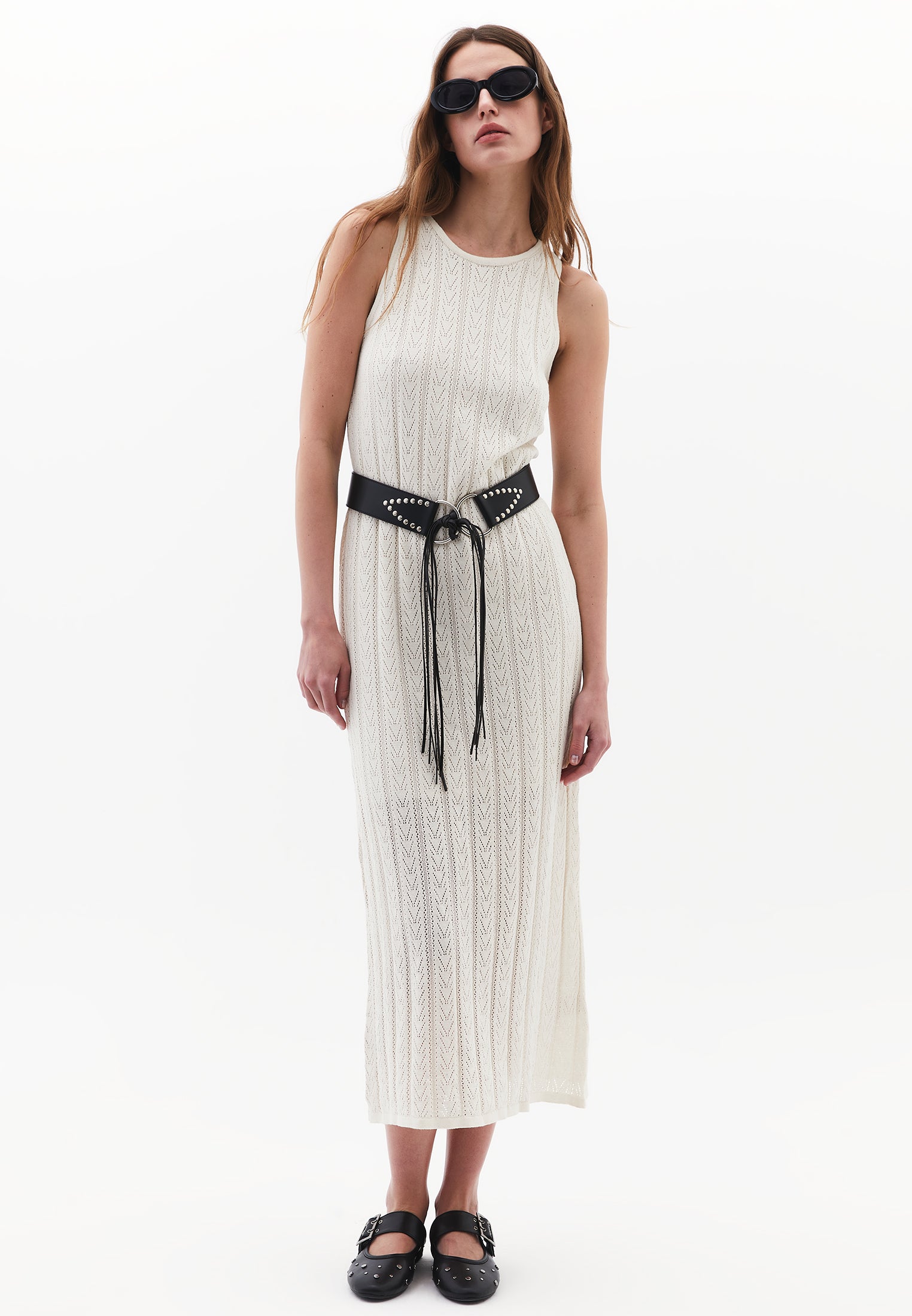 Long Dress With Ruffle Details - ALMOND MILK