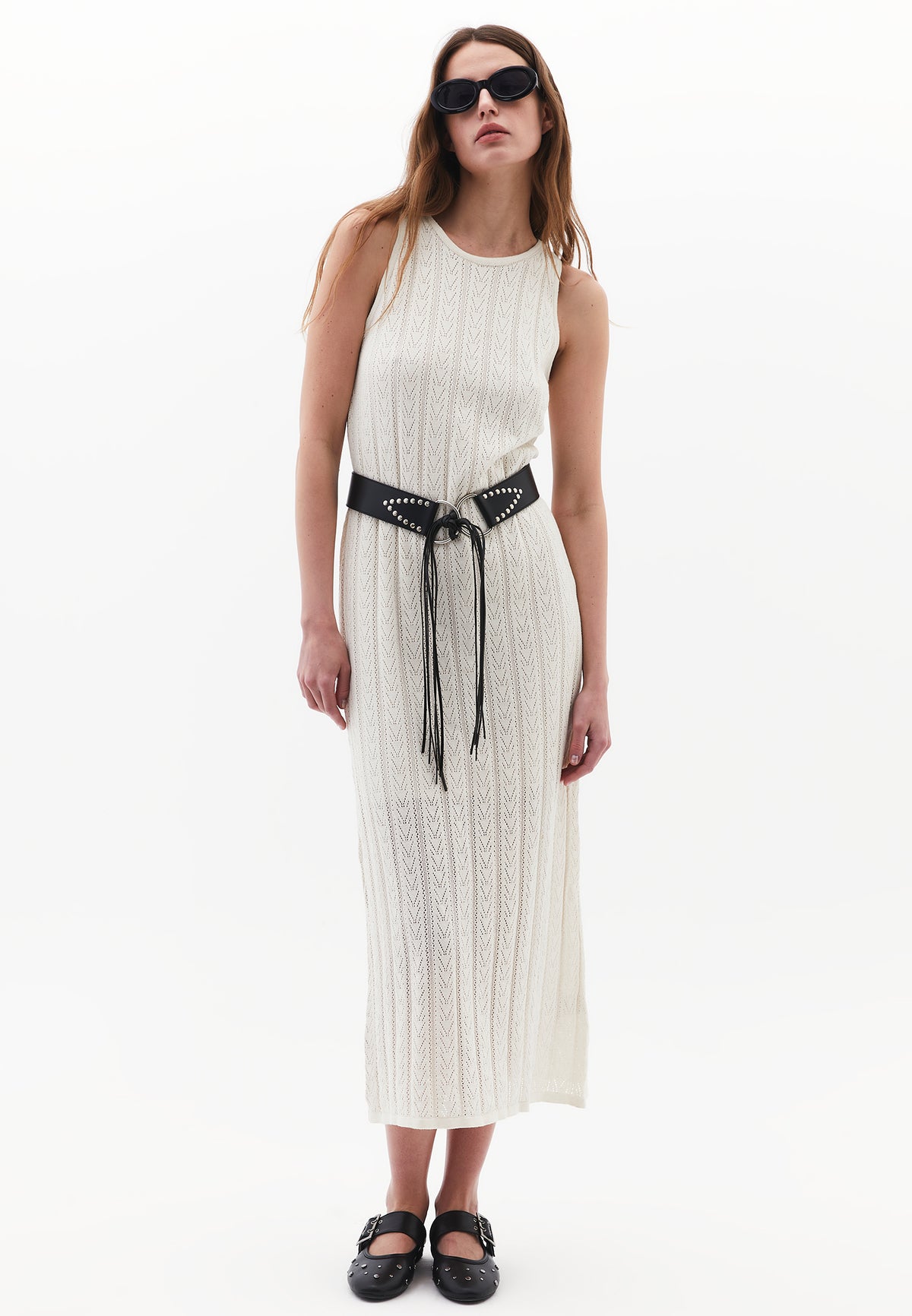 Long Dress With Ruffle Details - ALMOND MILK