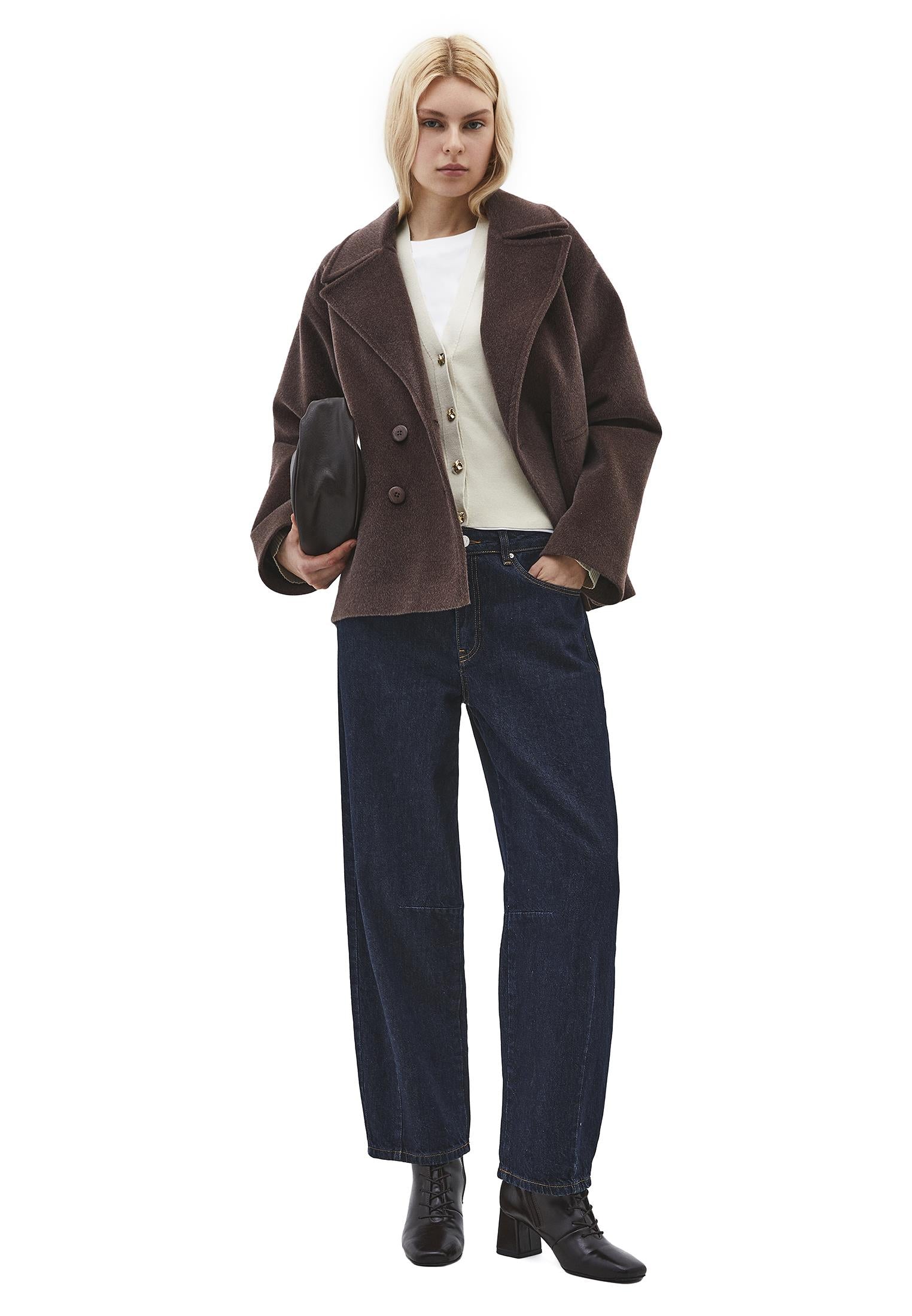 V Neck Loose Knit Cardigan - ALMOND MILK