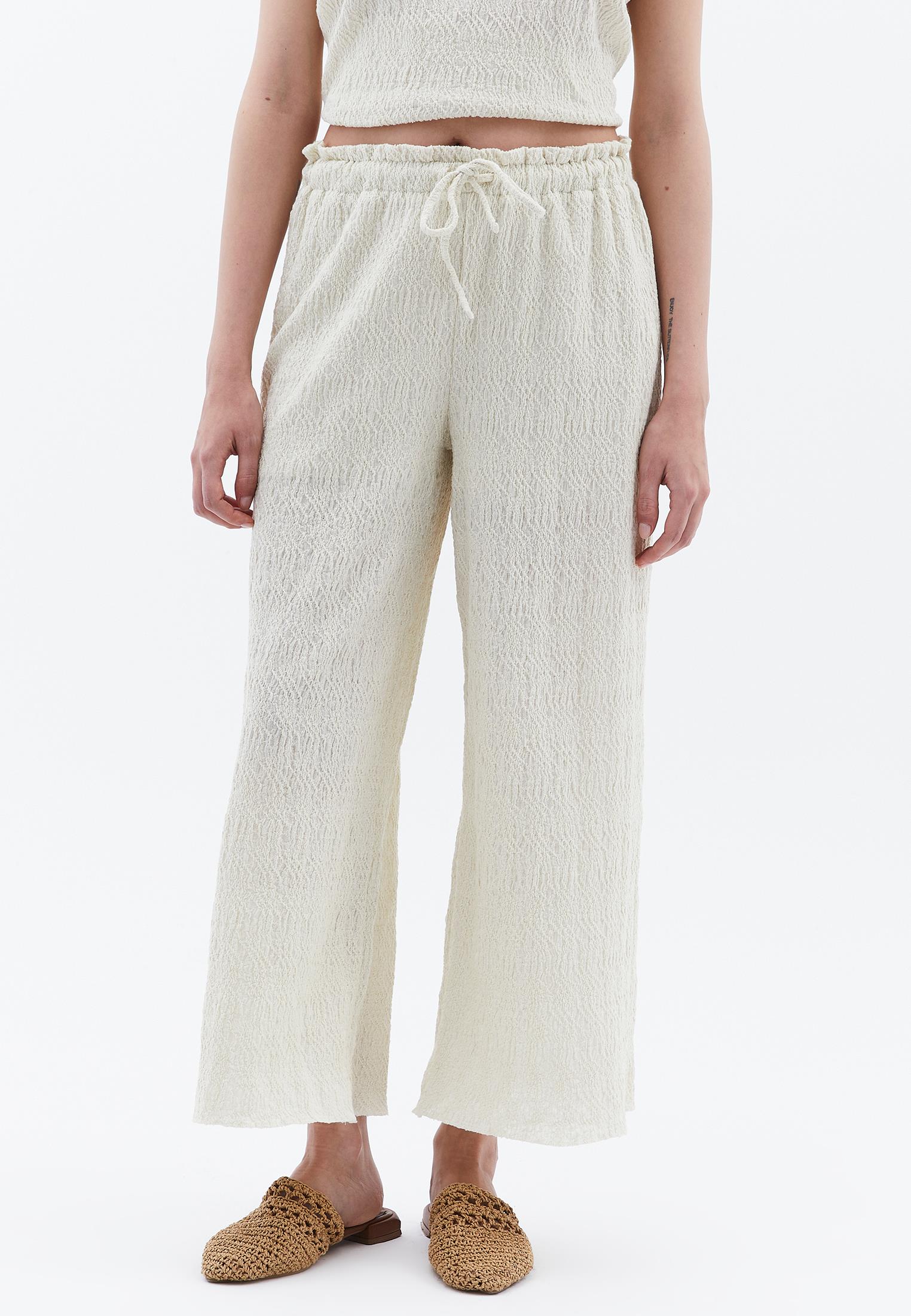 High Waist Midi Culotte Pants - ALMOND MILK