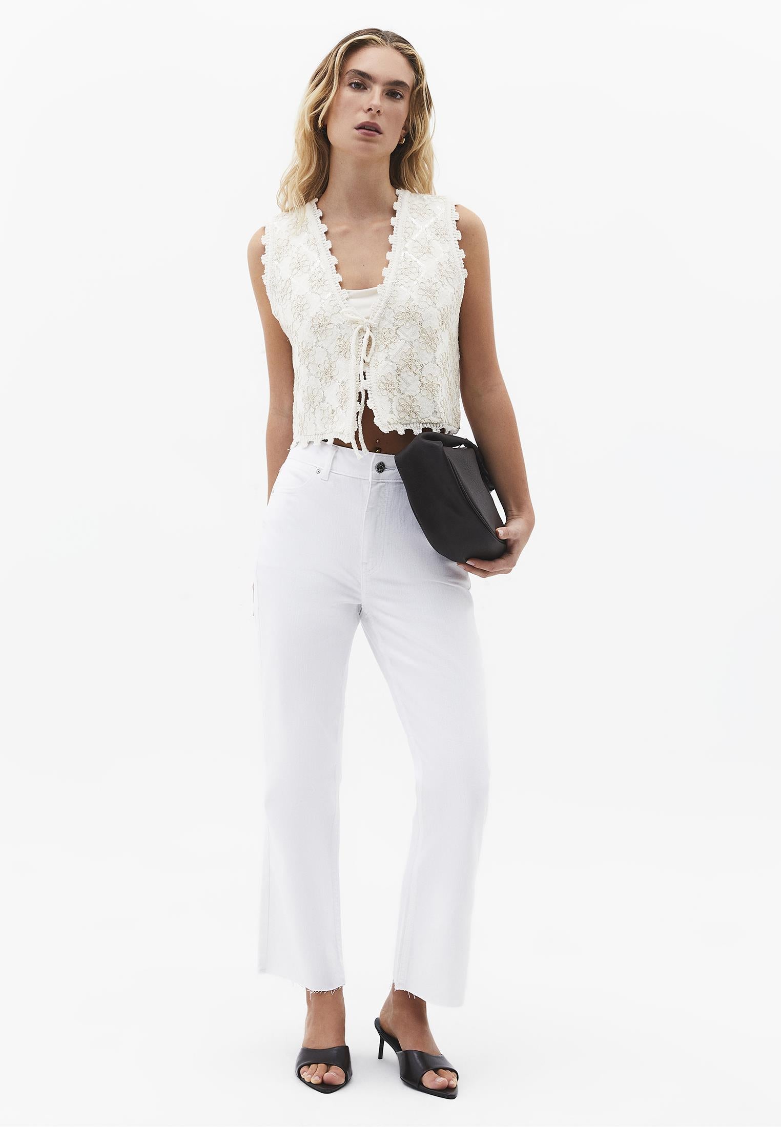 Boucle Loose Fit Crop Vest - ALMOND MILK