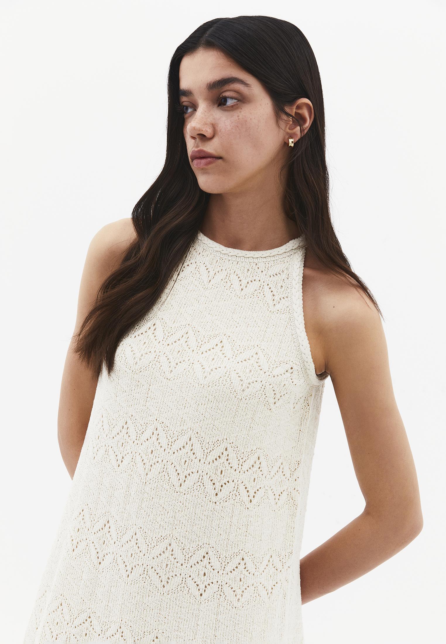 Long Sleeveless Eyelet Jumpsuit - ALMOND MILK