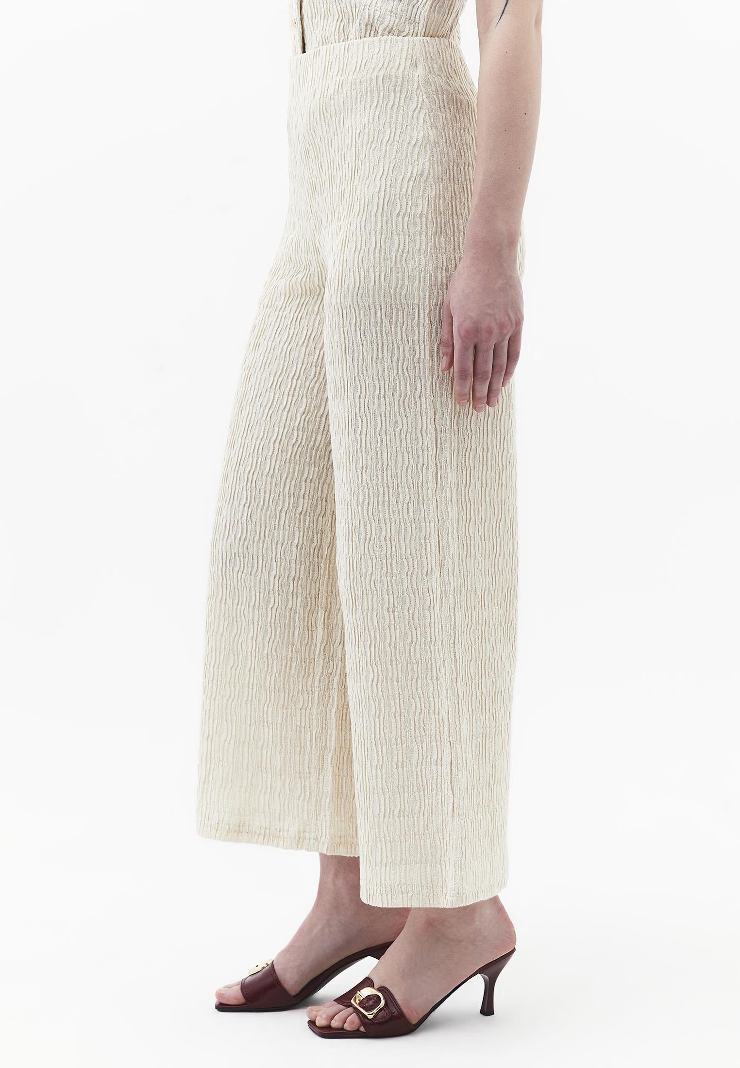 Wide Leg Midi Culotte Pants - ALMOND MILK