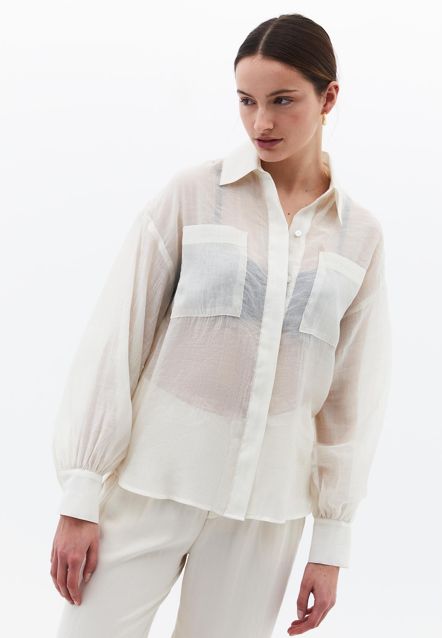 Loose Fit Long Sleeve Buttoned Shirt - ALMOND MILK