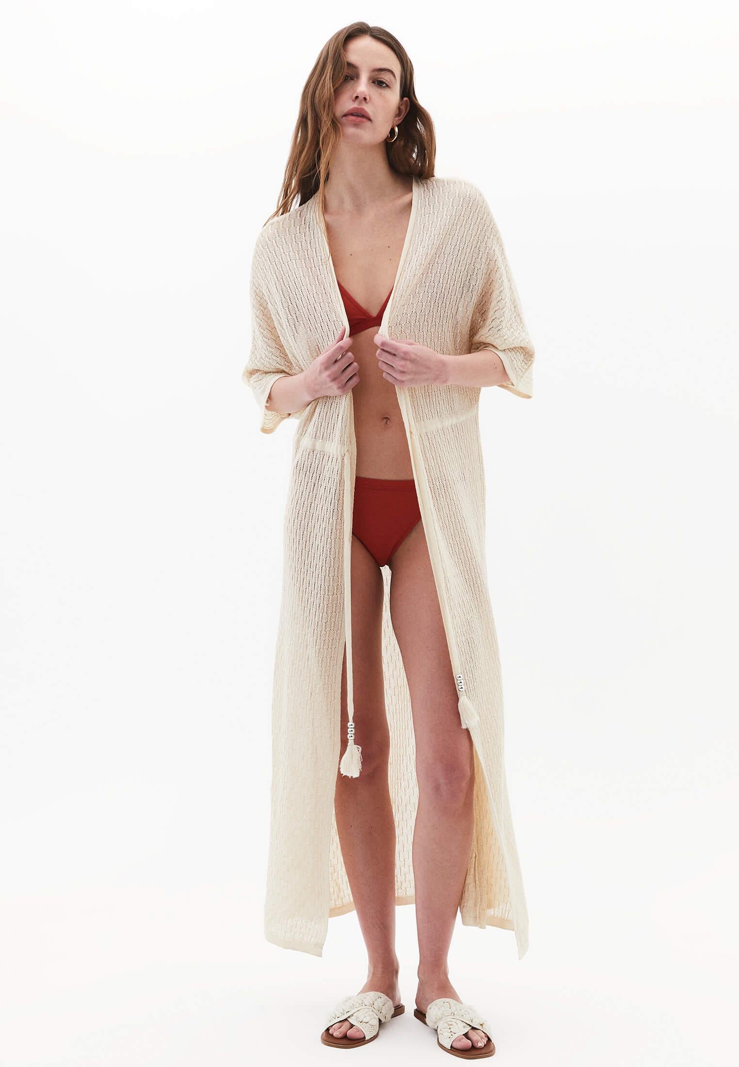 Long Bat Sleeve Kimono - ALMOND MILK