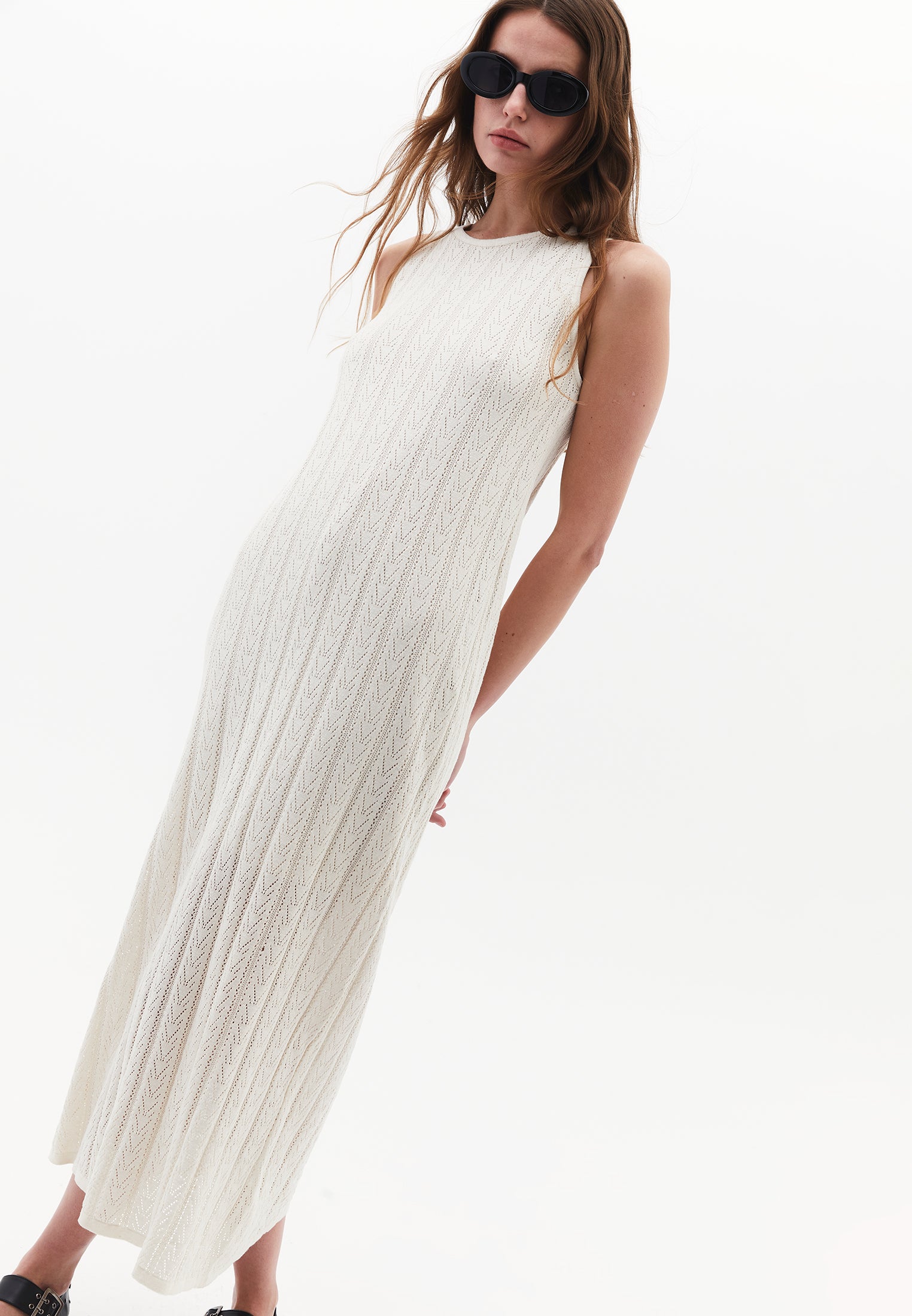 Long Dress With Ruffle Details - ALMOND MILK