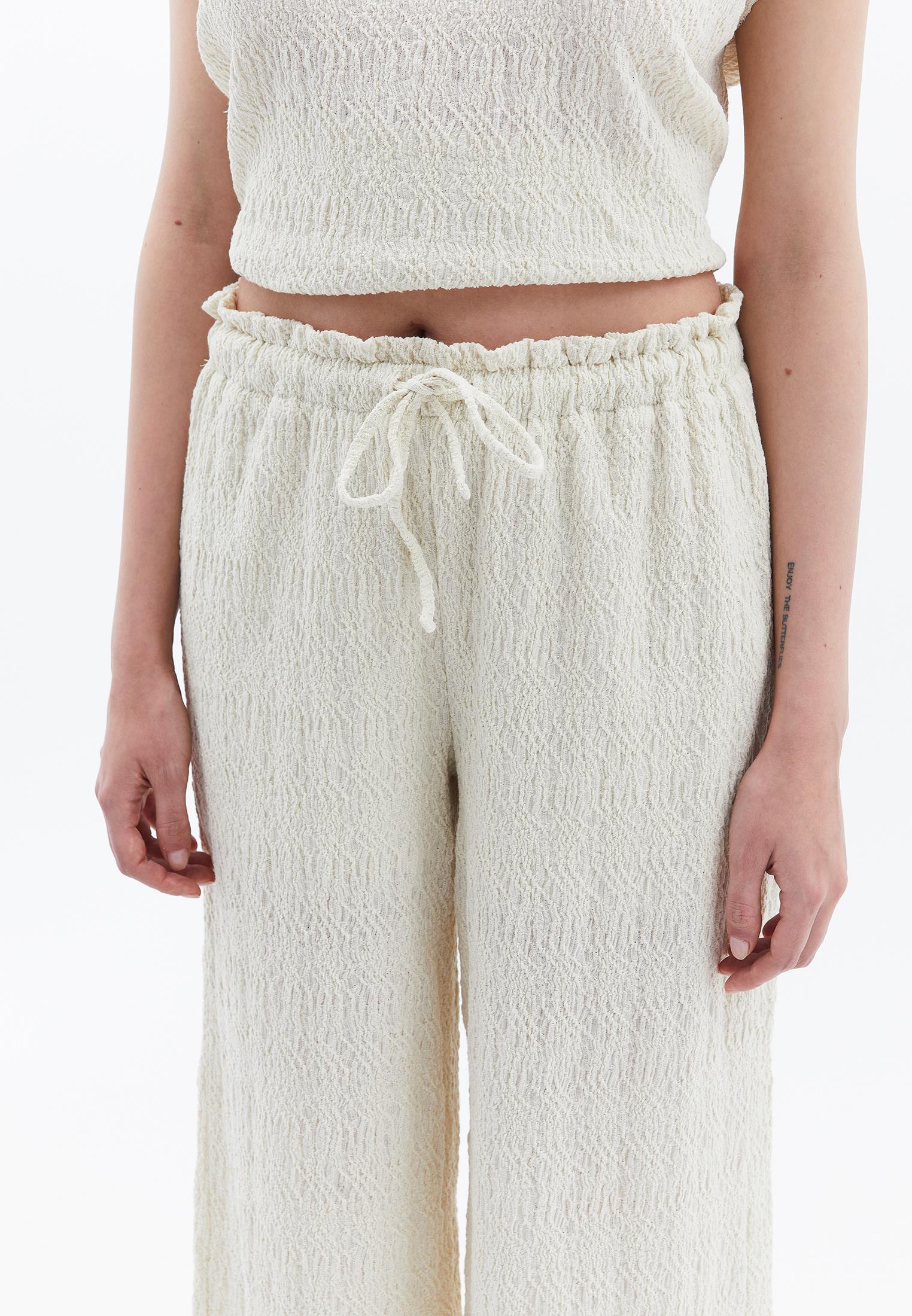High Waist Midi Culotte Pants - ALMOND MILK