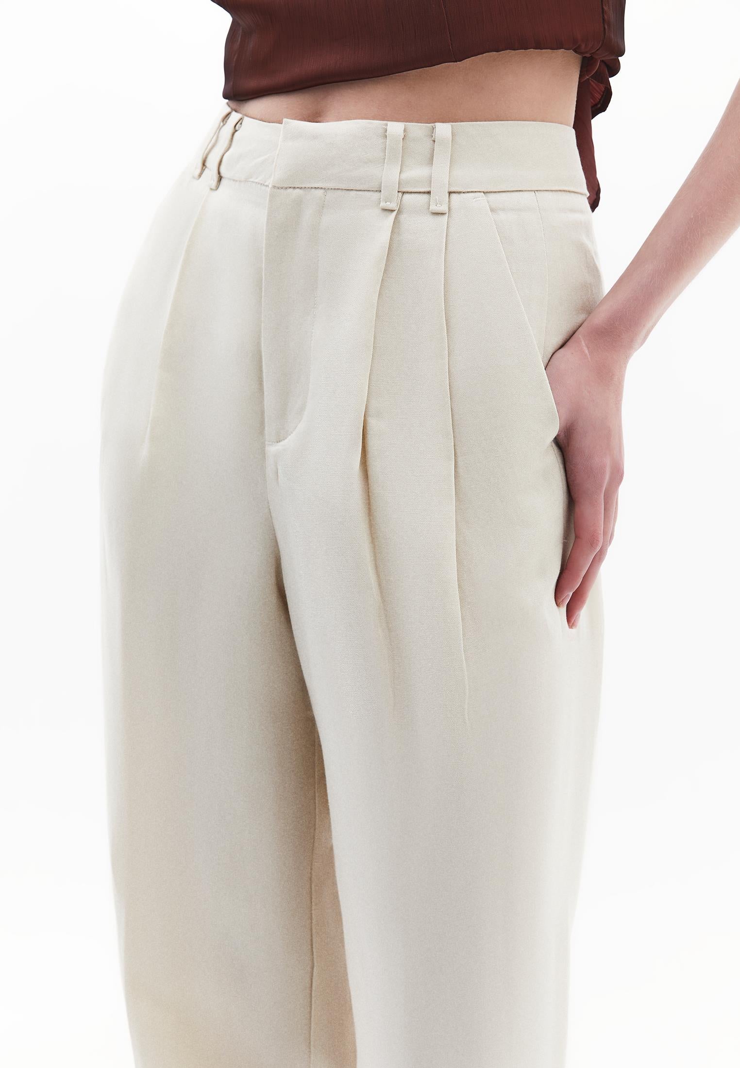 High Waist Wide Leg Pants - ALMOND MILK