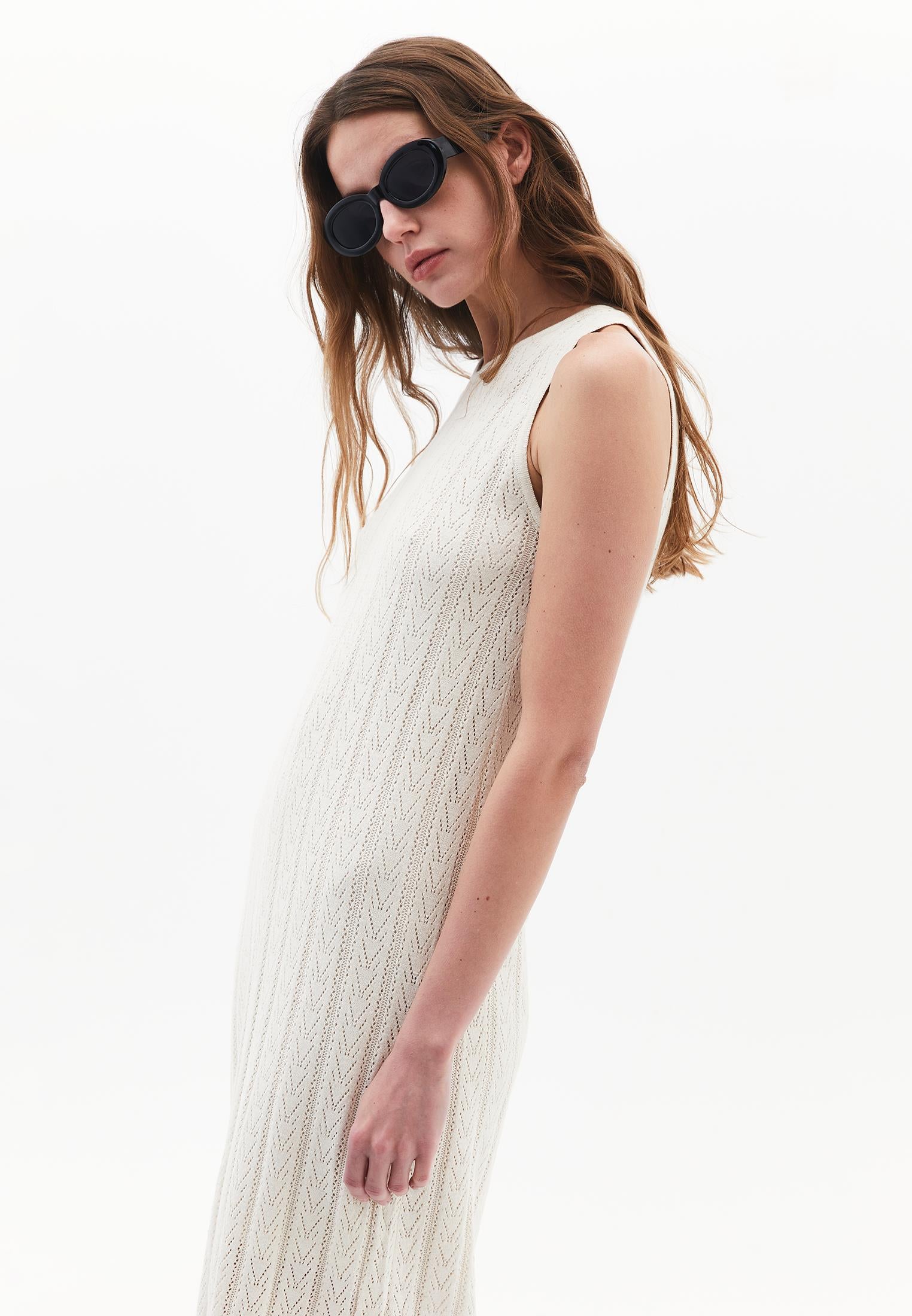 Long Dress With Ruffle Details - ALMOND MILK