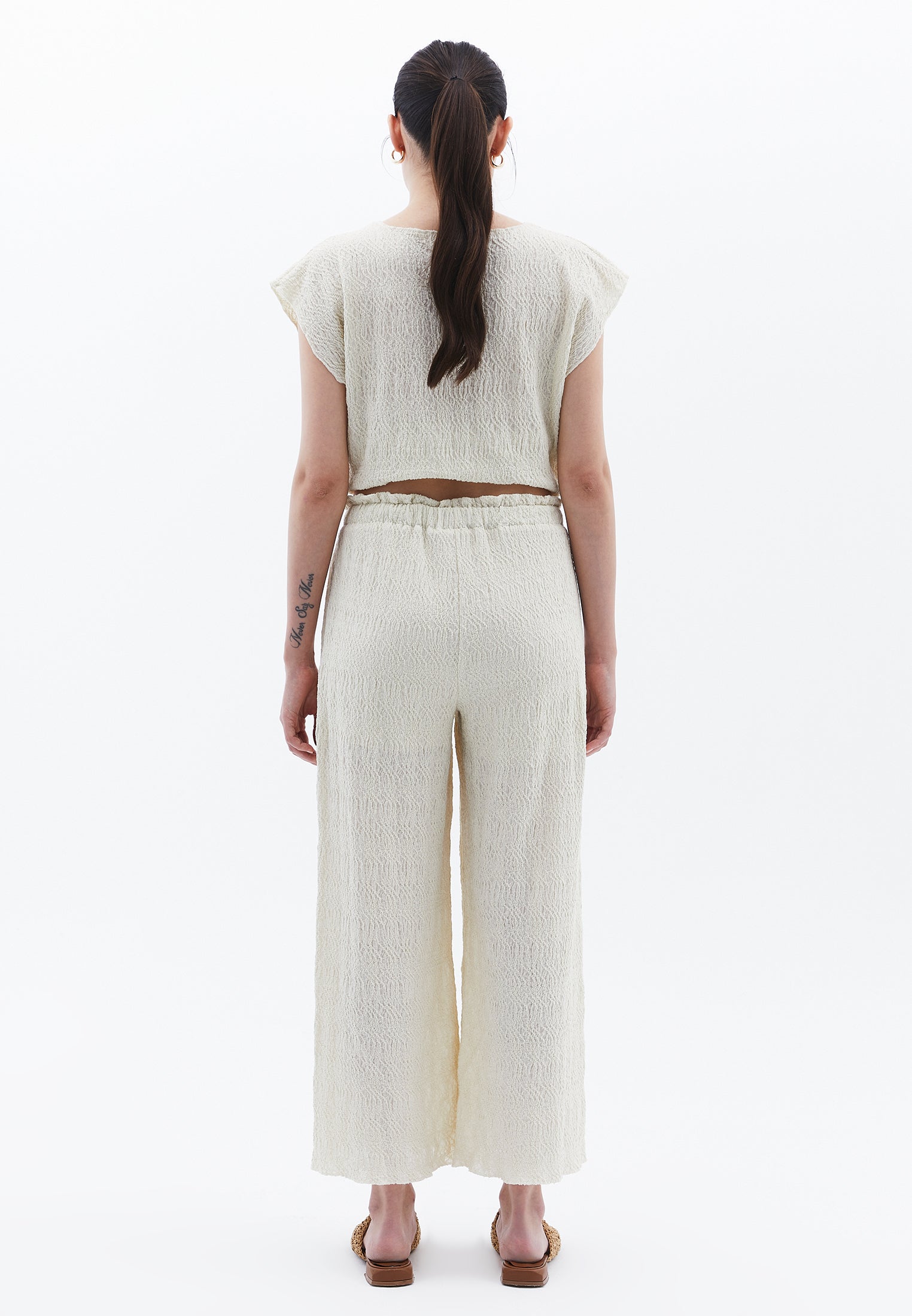 High Waist Midi Culotte Pants - ALMOND MILK