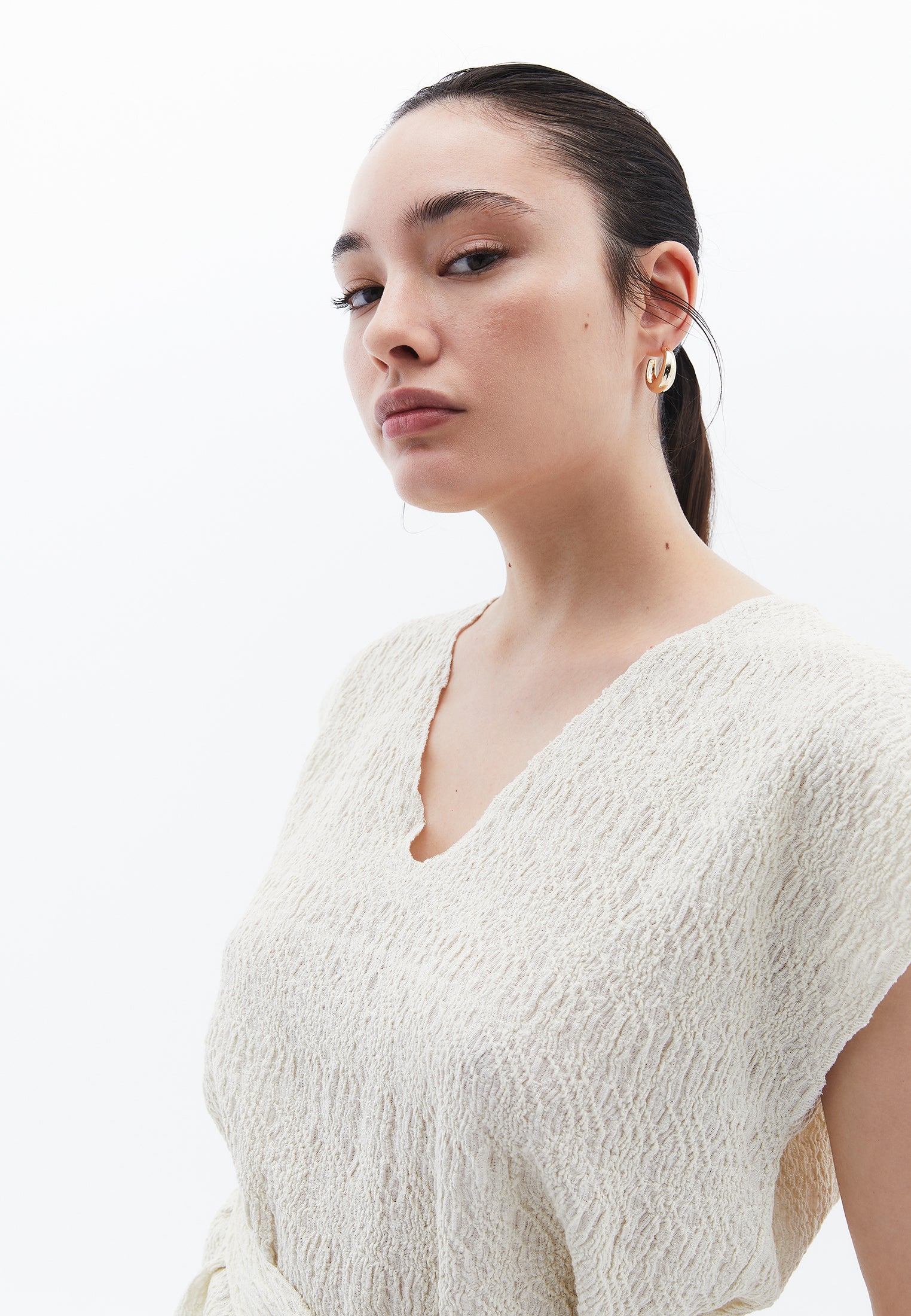 V Neck Loose Blouse - ALMOND MILK