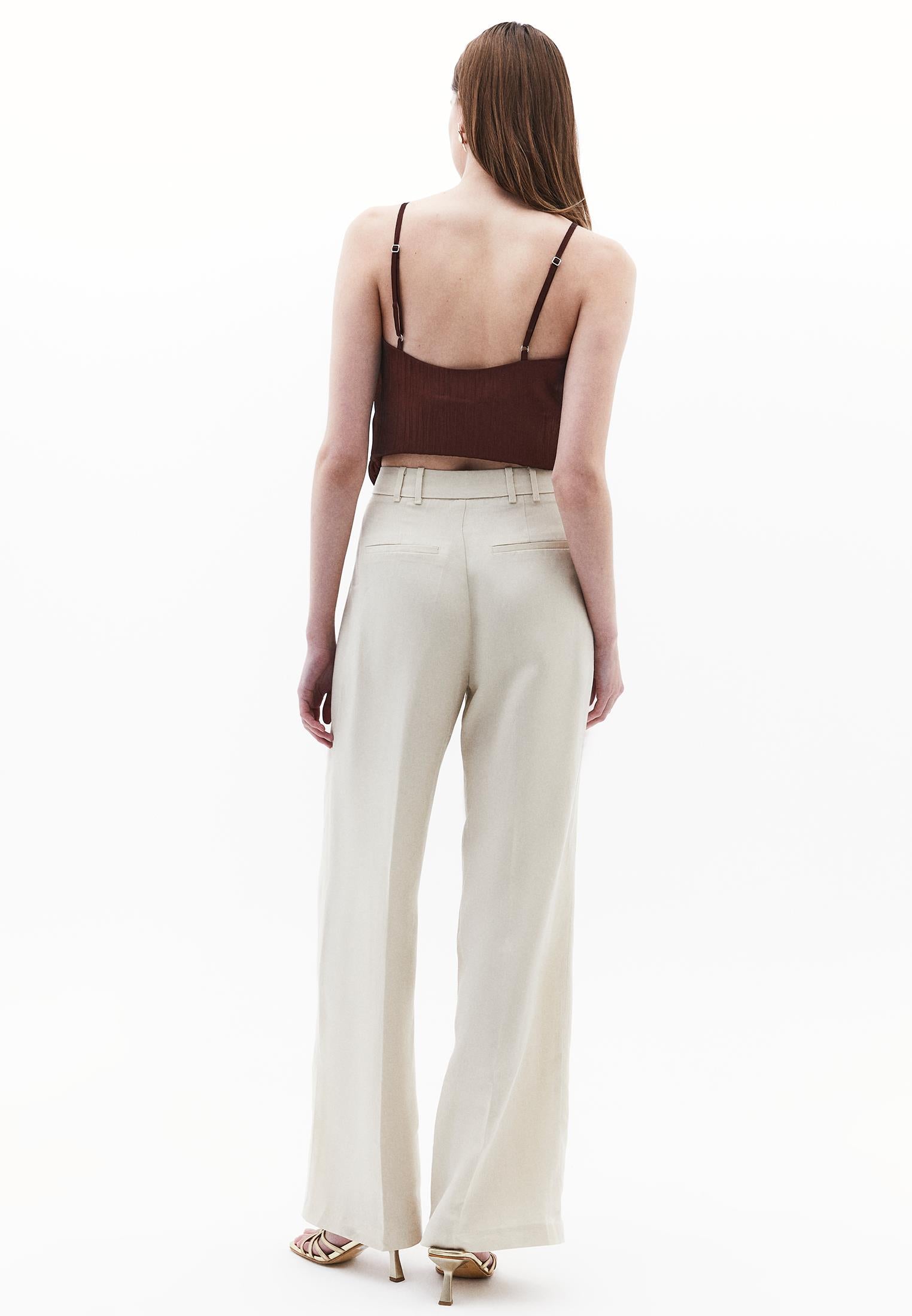 High Waist Wide Leg Pants - ALMOND MILK