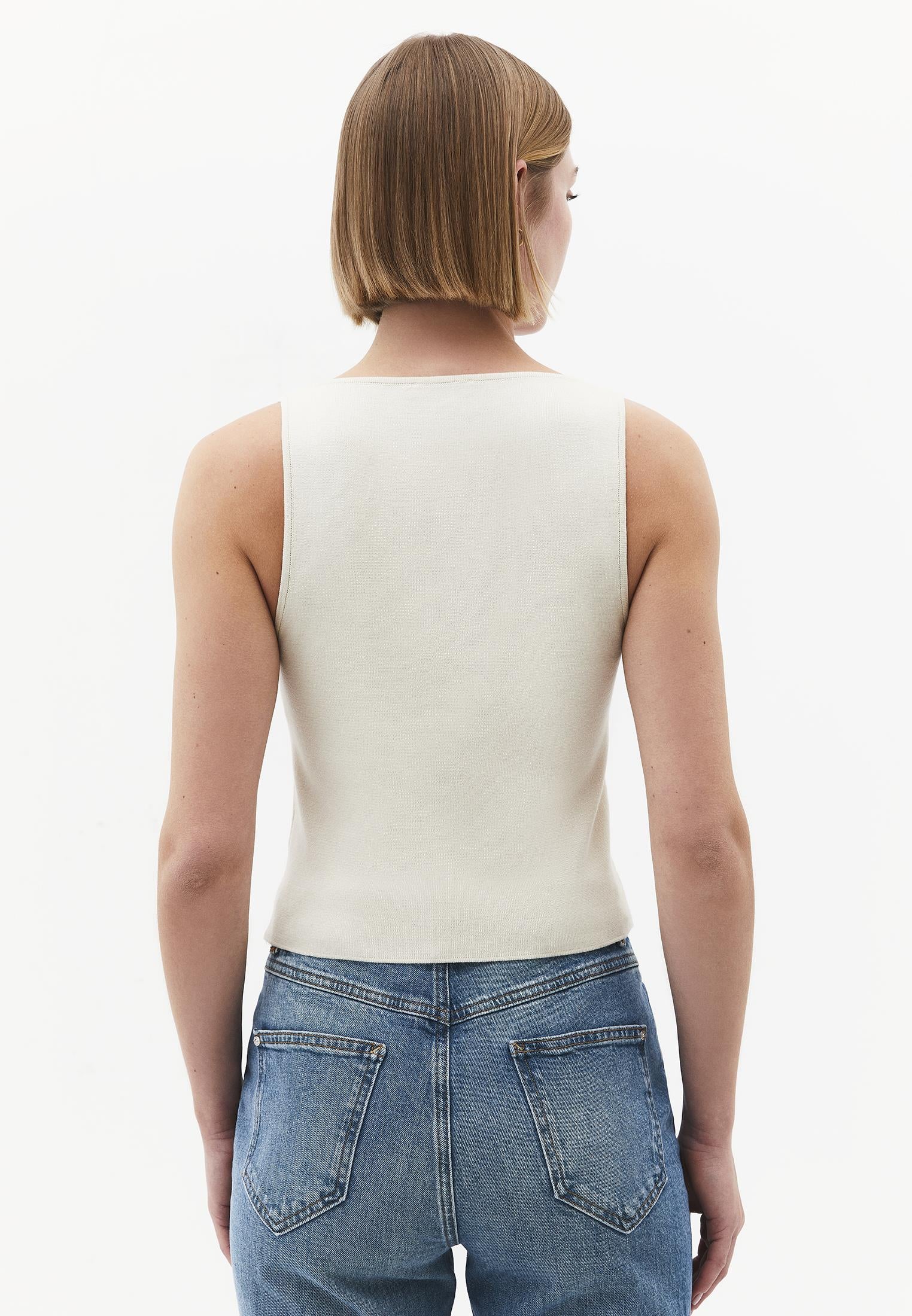 Square Neck Sleeveless Tank Top - ALMOND MILK