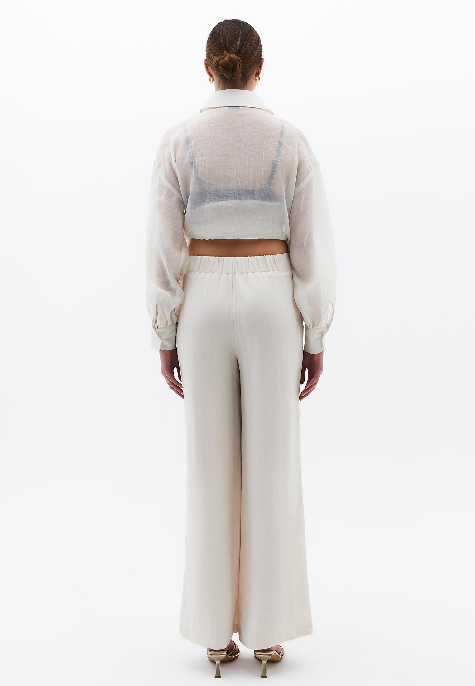 Wide Leg Ultra High Waist Pocket Detail Pants - ALMOND MILK