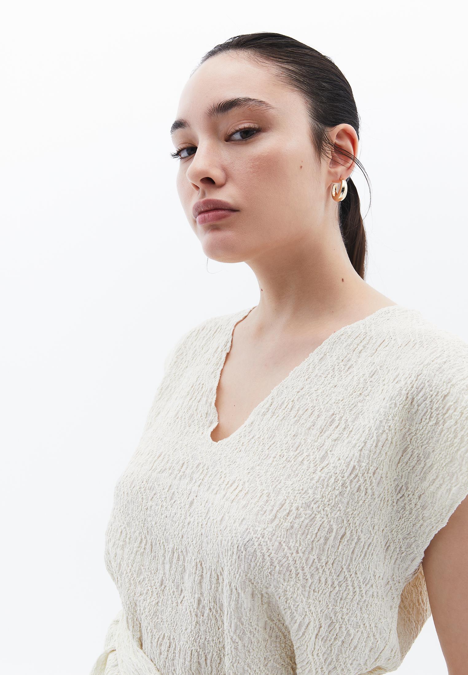 V Neck Loose Blouse - ALMOND MILK