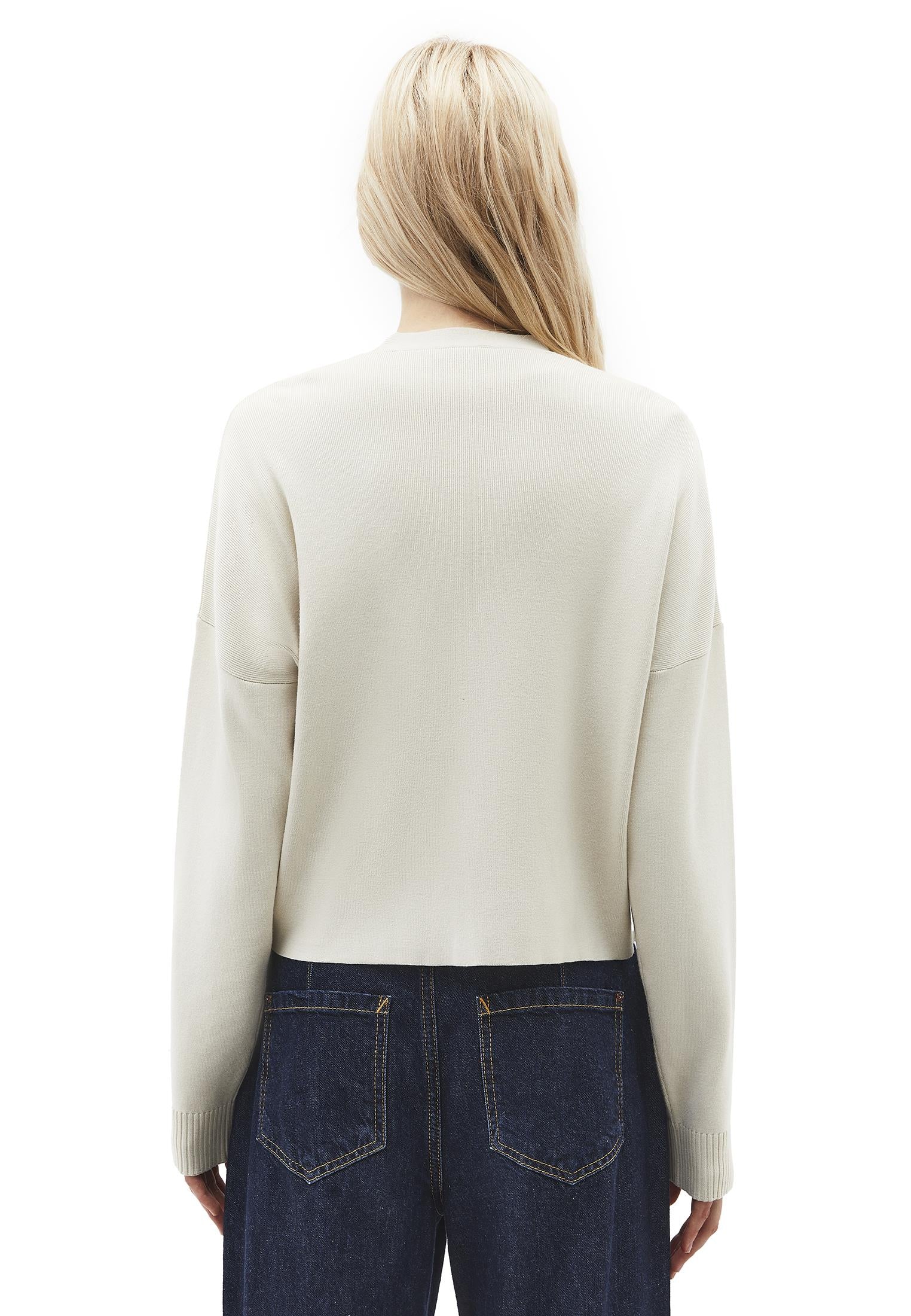 V Neck Loose Knit Cardigan - ALMOND MILK
