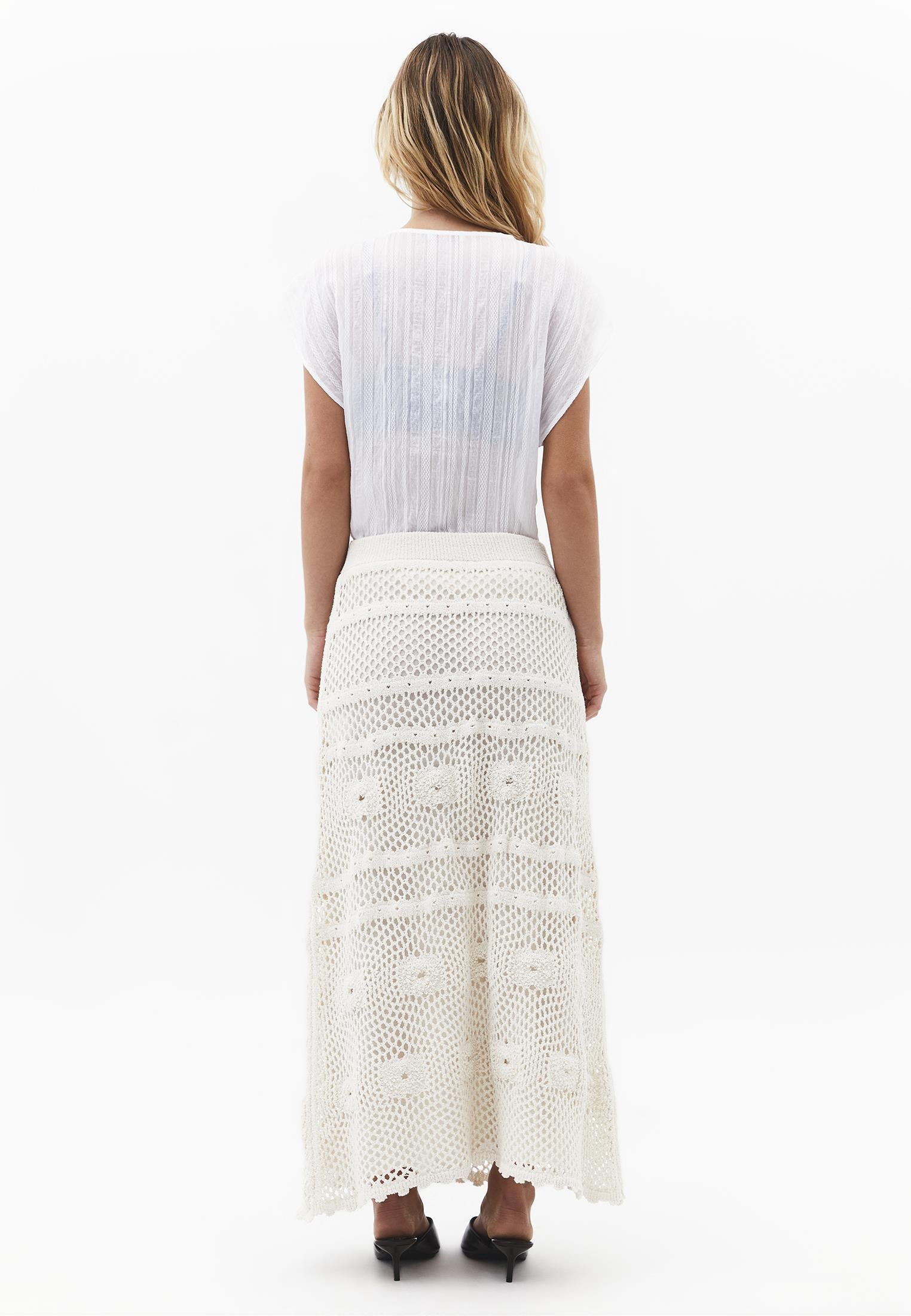 Midi Length Openwork Skirt - ALMOND MILK