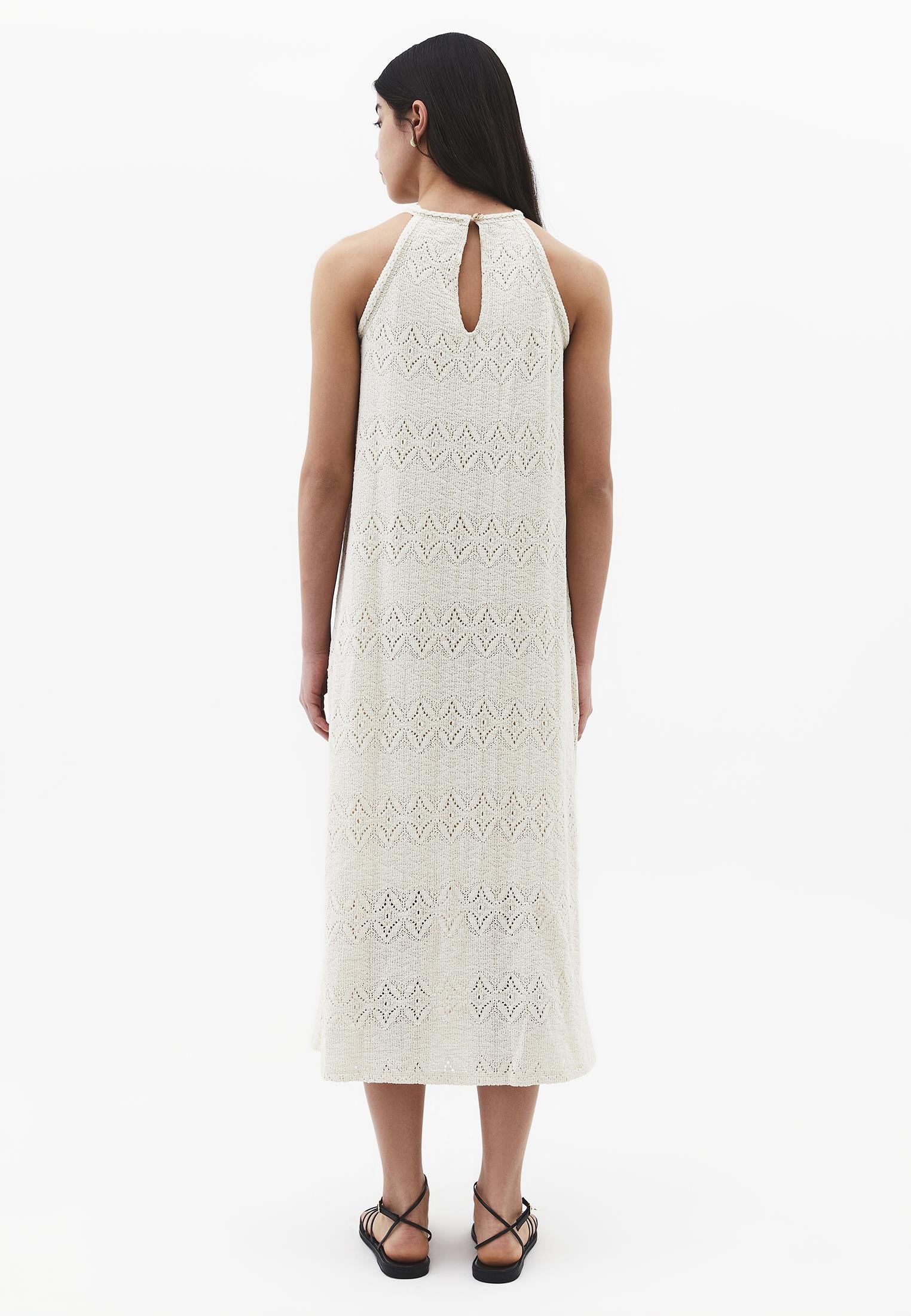 Long Sleeveless Eyelet Jumpsuit - ALMOND MILK