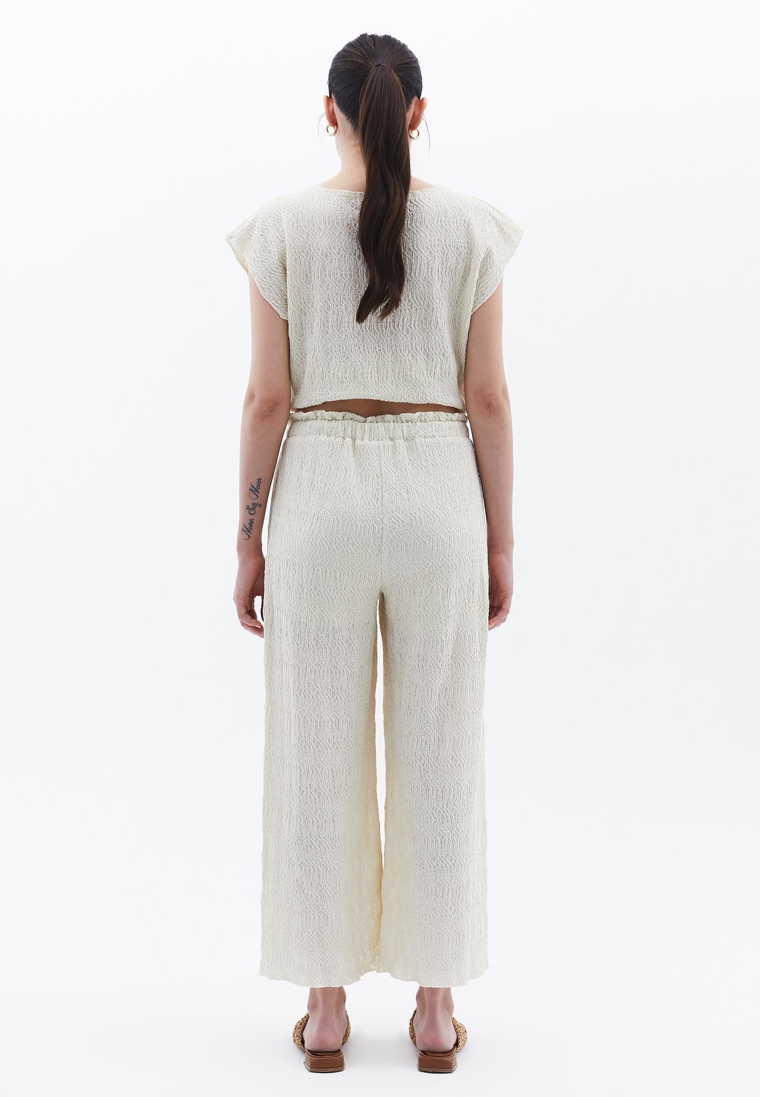 High Waist Midi Culotte Pants - ALMOND MILK