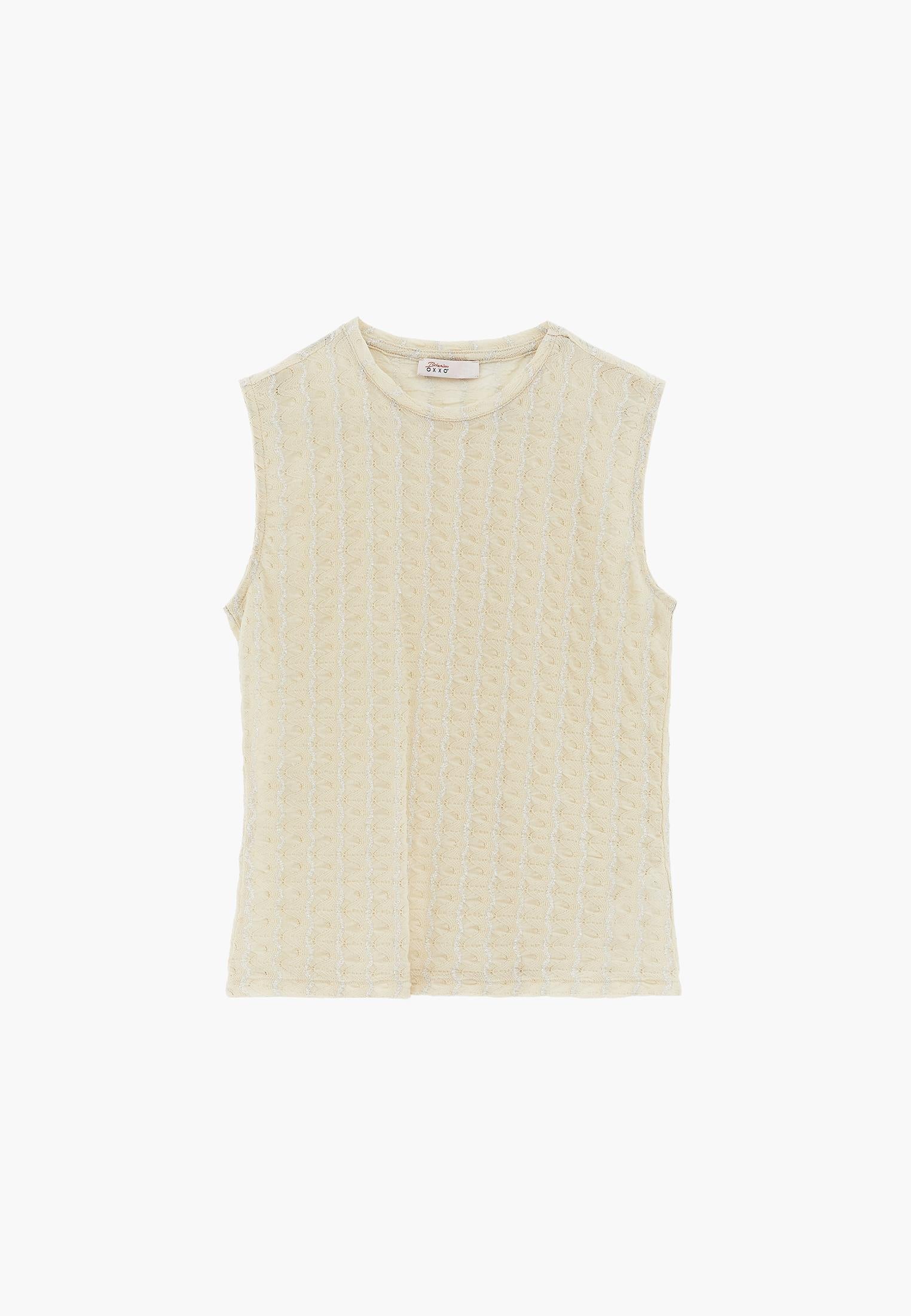 Fitted Standard Tank Top With Buckle Detail And Crew Neck - ALMOND MILK