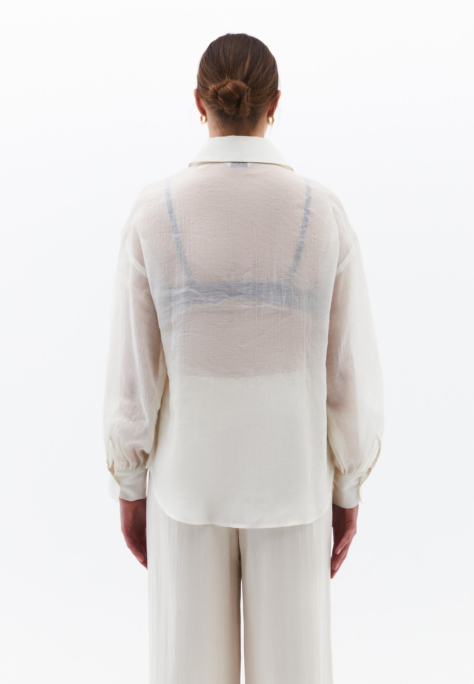 Loose Fit Long Sleeve Buttoned Shirt - ALMOND MILK