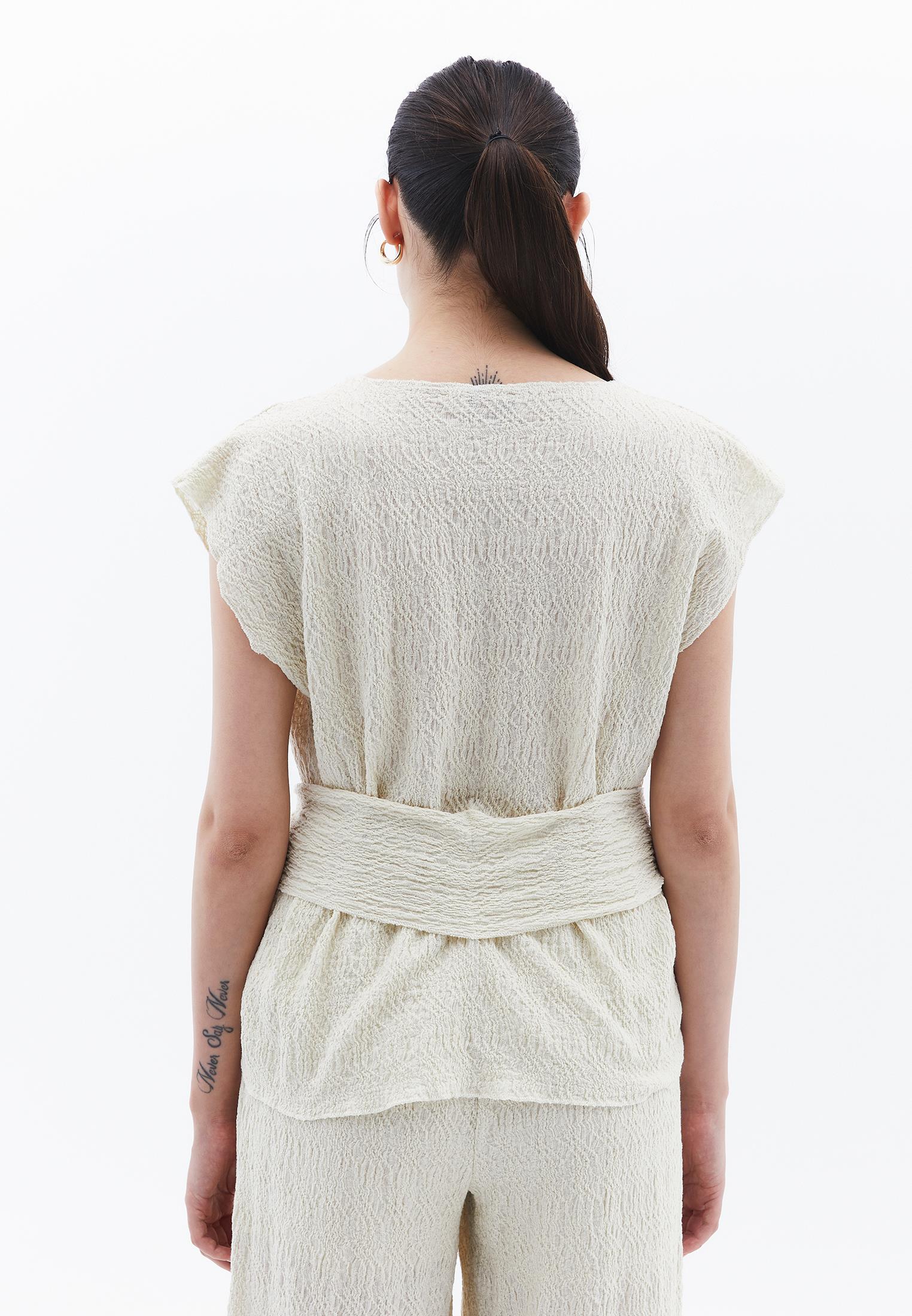 V Neck Loose Blouse - ALMOND MILK