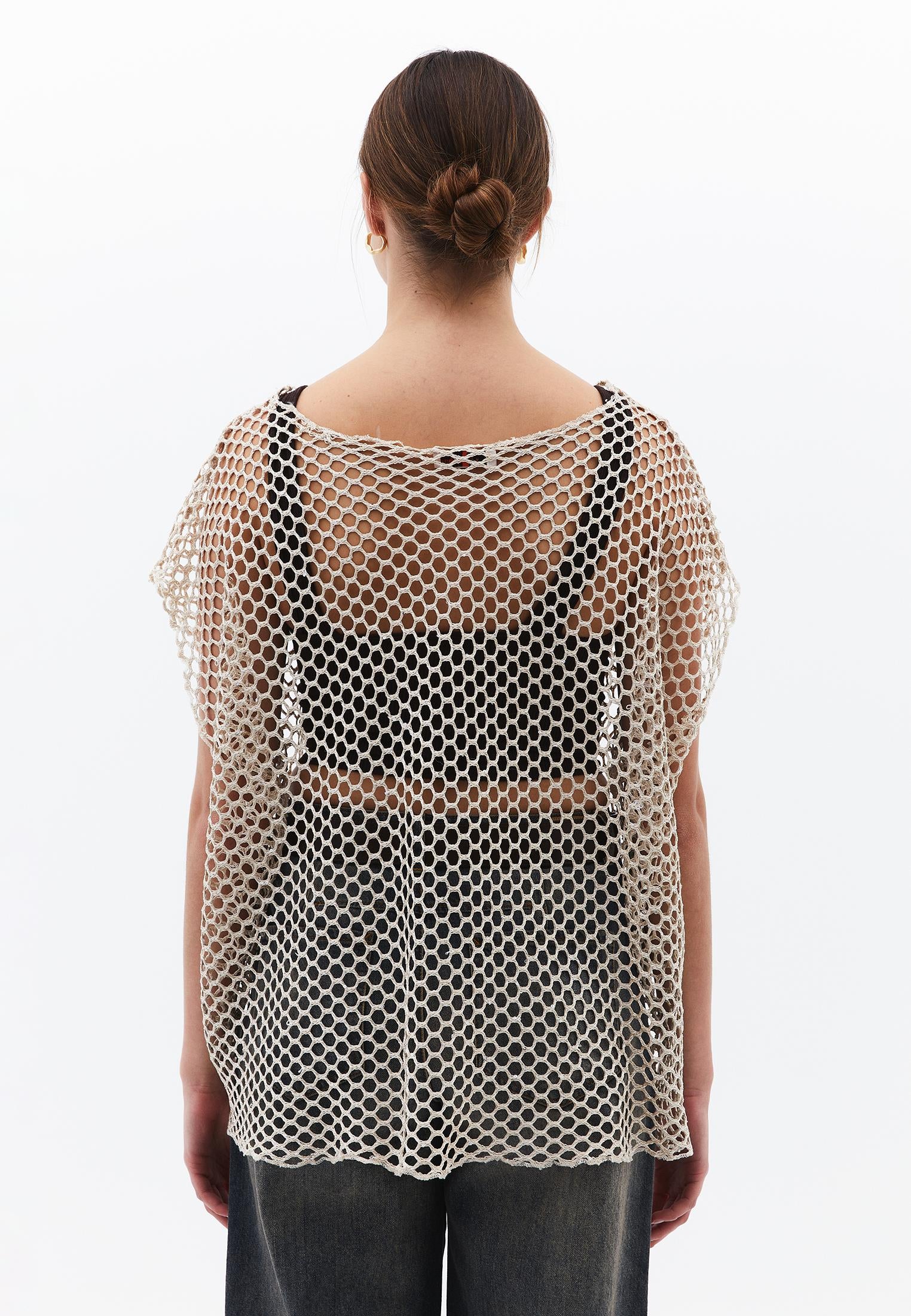 Oversize Tunic Blouse Boat Neck - ALMOND MILK