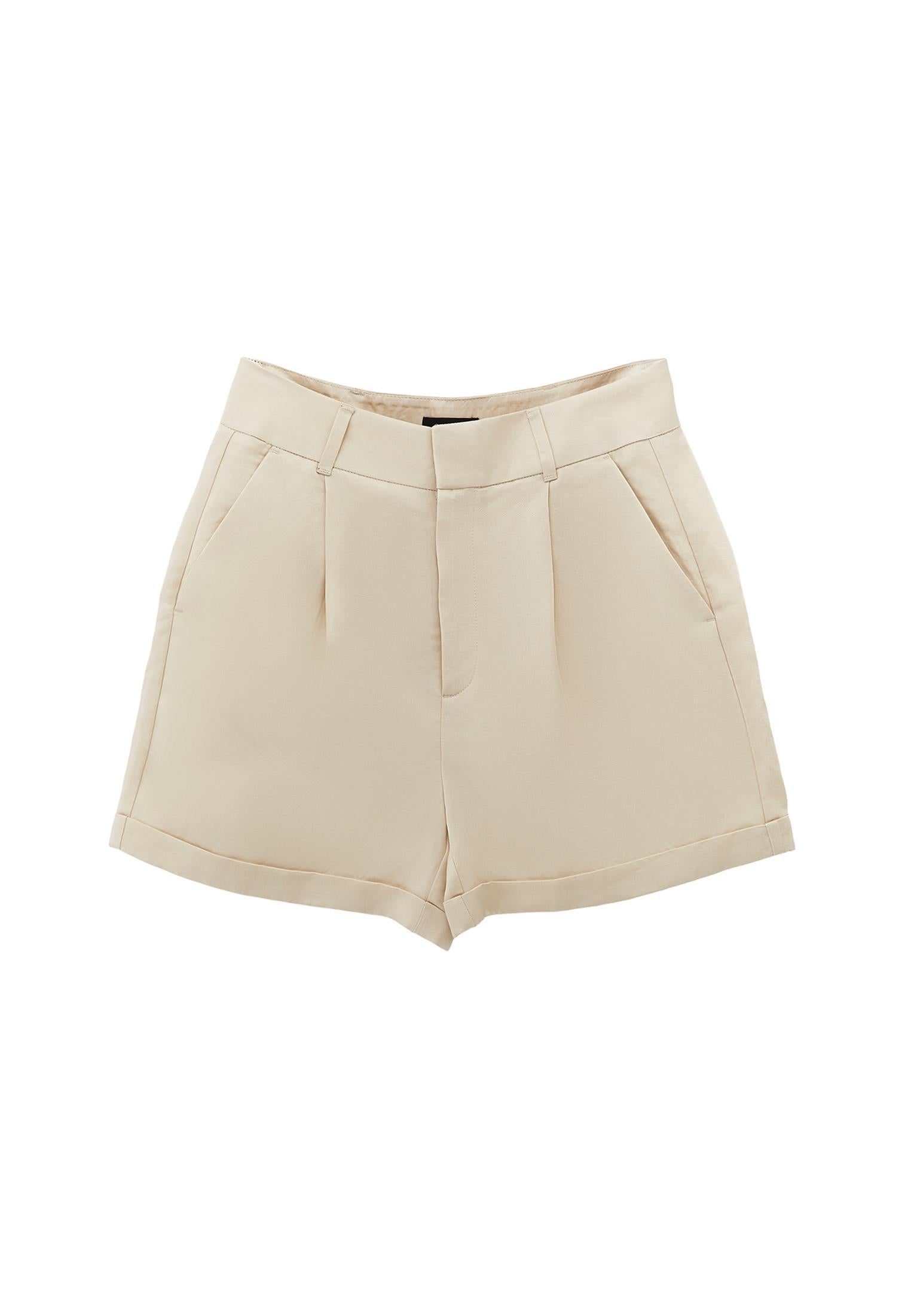 Ultra High Waist Linen Shorts - ALMOND MILK