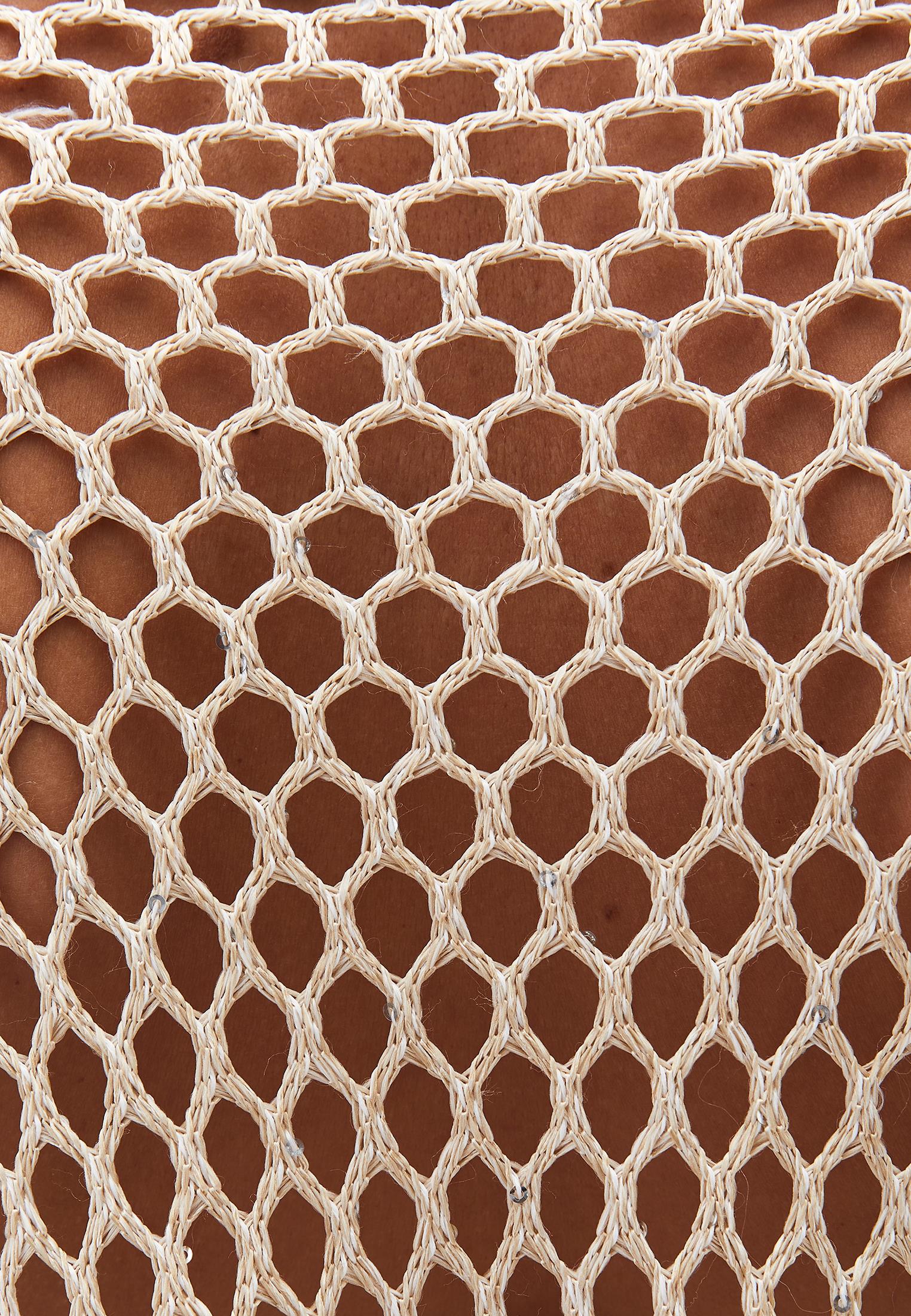 Blouse With Mesh Detailed Long Sleeves - ALMOND MILK