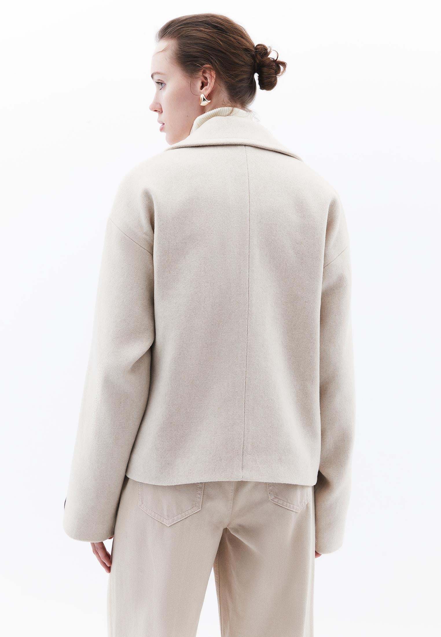 Double-Breasted Collar Oversize Standard Jacket - ALMOND MILK