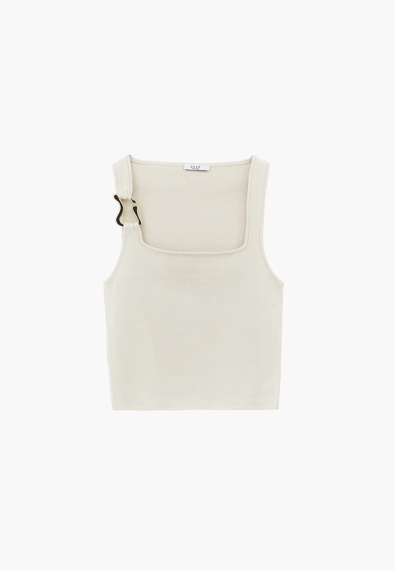 Square Neck Sleeveless Tank Top - ALMOND MILK