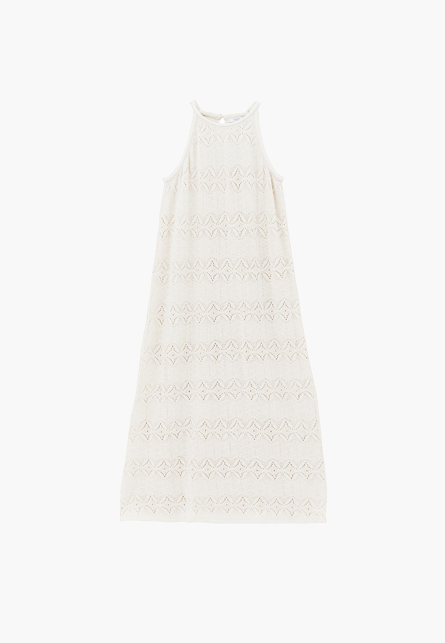 Long Sleeveless Eyelet Jumpsuit - ALMOND MILK