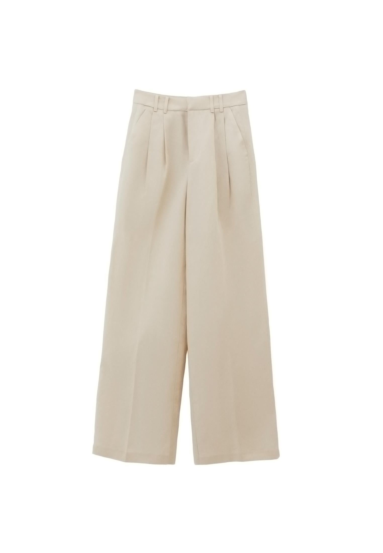 High Waist Wide Leg Pants - ALMOND MILK