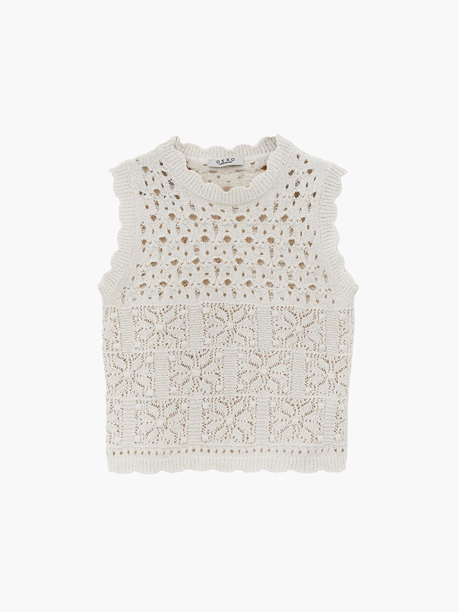 Openwork Knit Vest - ALMOND MILK