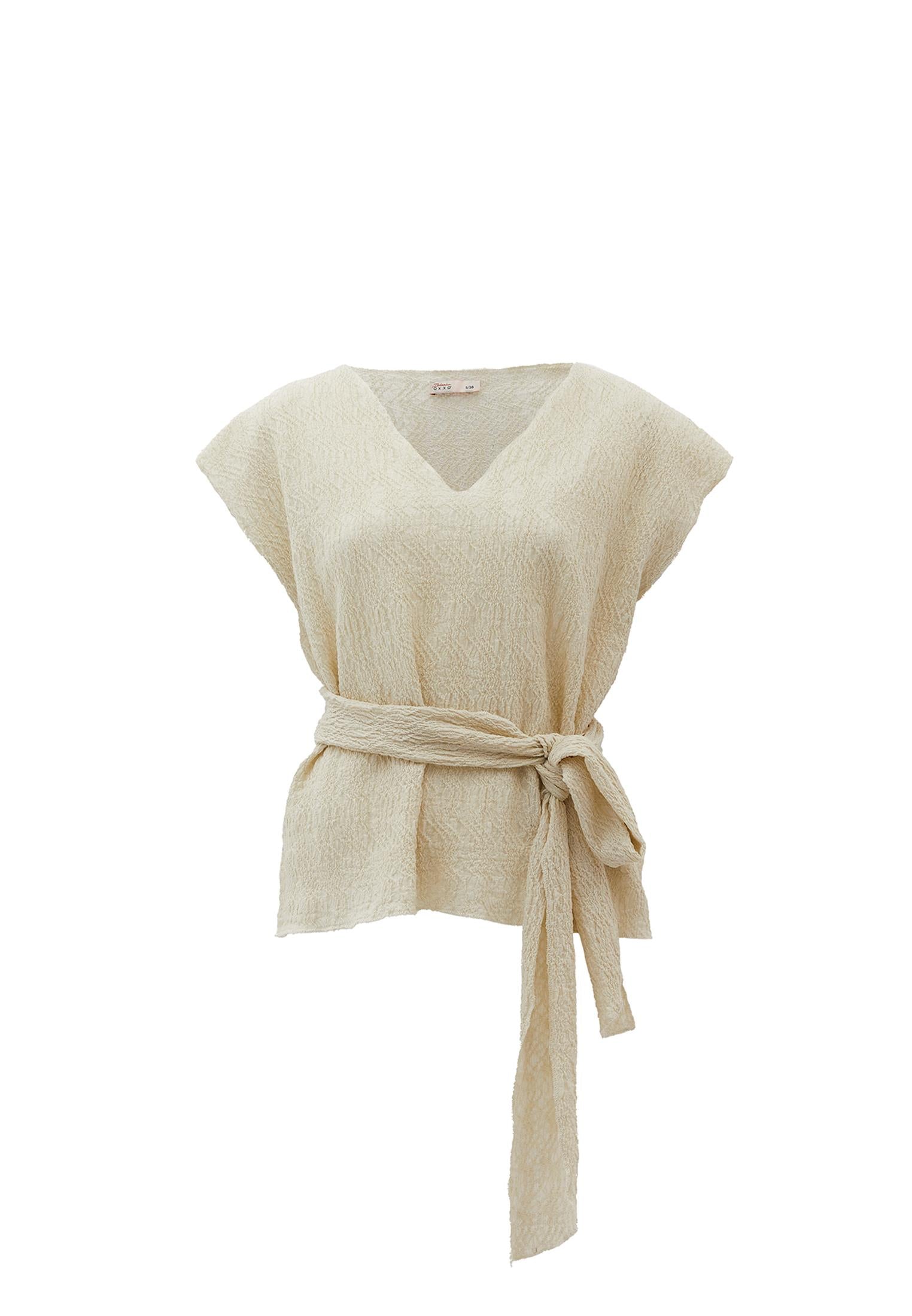 V Neck Loose Blouse - ALMOND MILK