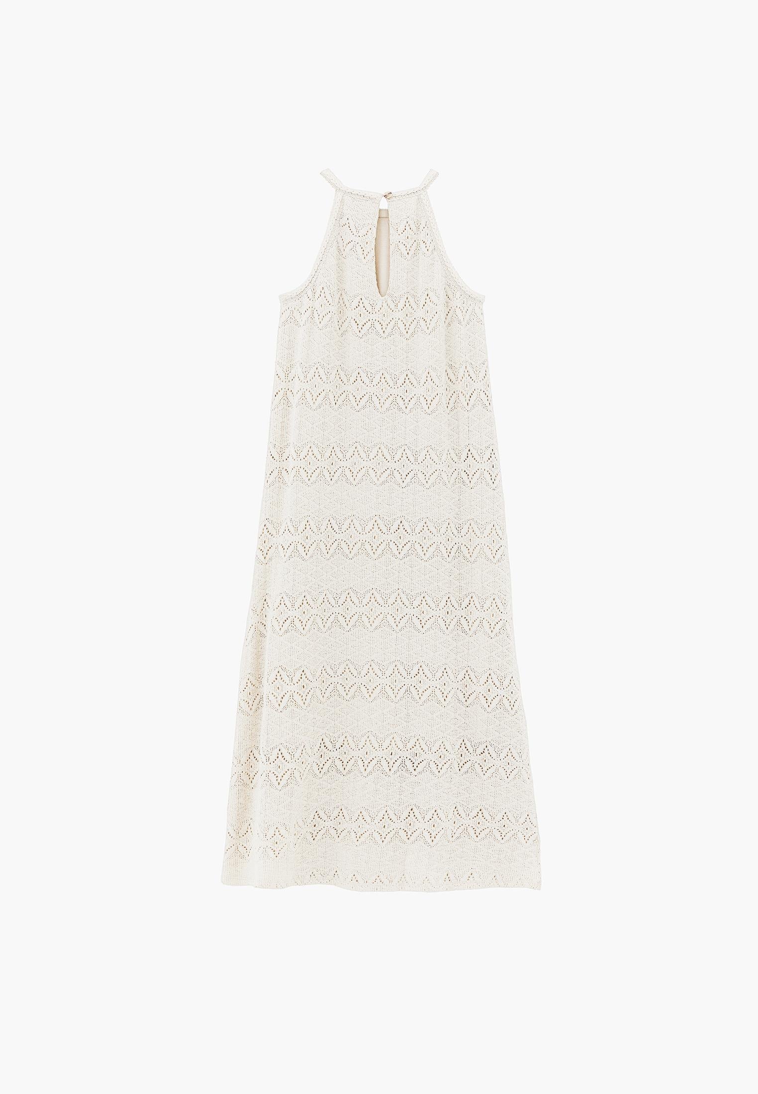Long Sleeveless Eyelet Jumpsuit - ALMOND MILK