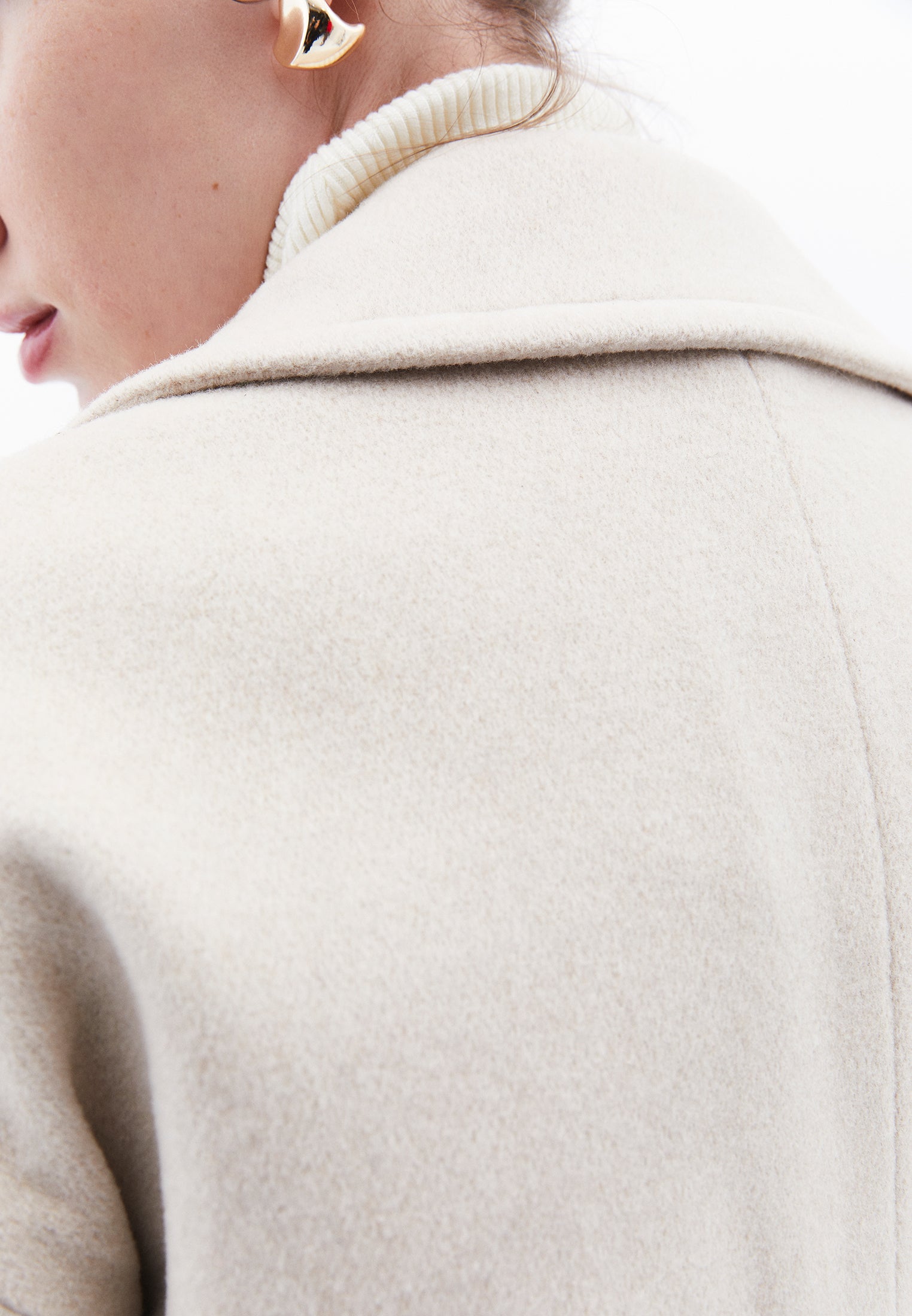 Double-Breasted Collar Oversize Standard Jacket - ALMOND MILK