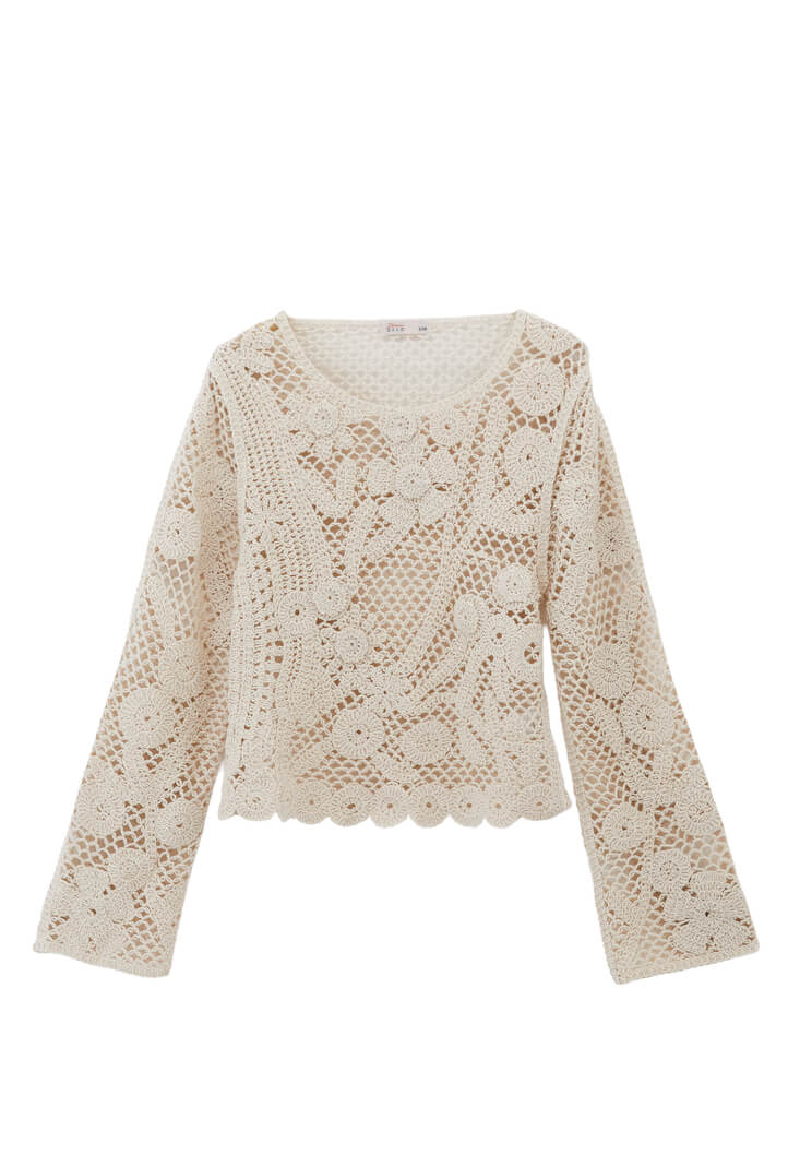 Cotton Long Sleeved Blouse - ALMOND MILK