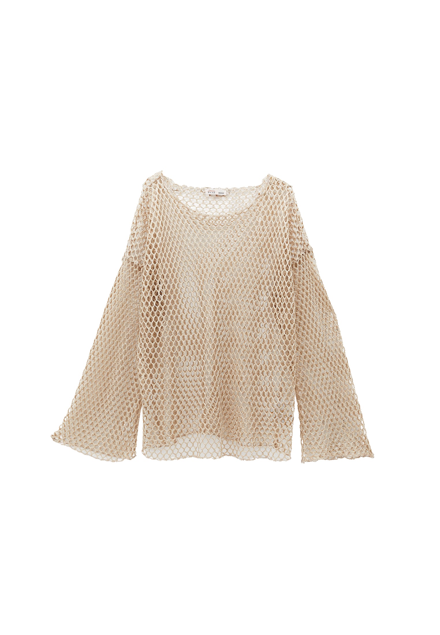 Blouse With Mesh Detailed Long Sleeves - ALMOND MILK