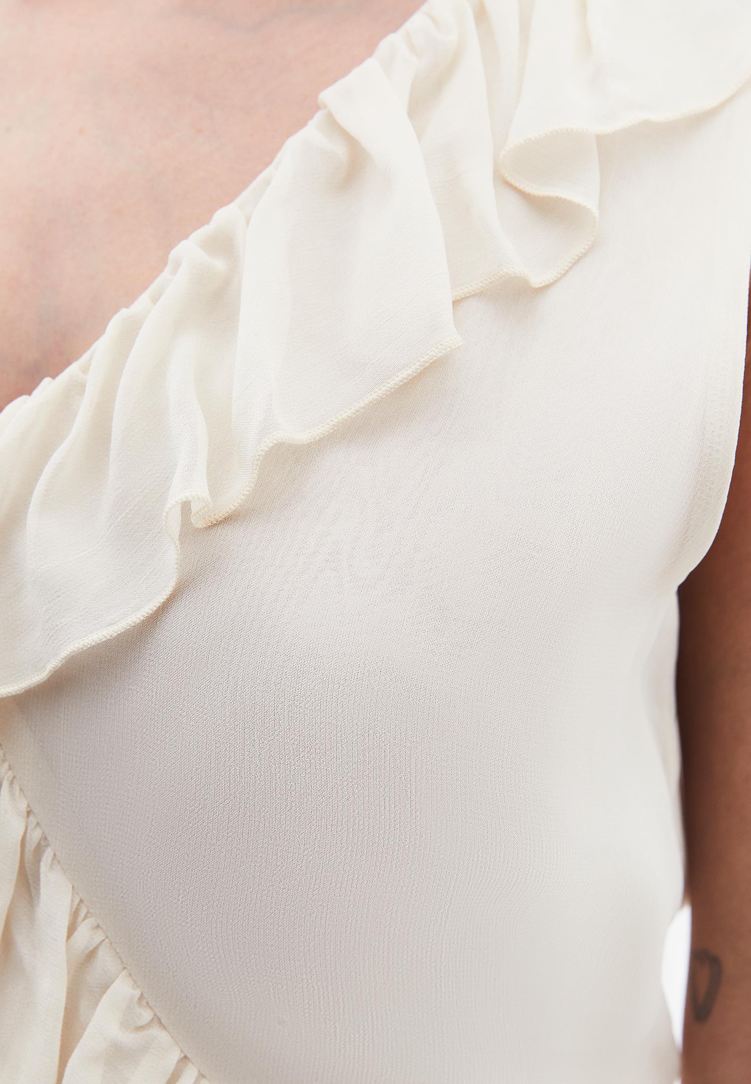 Ruffled Blouse With Embroidery Details - ALMOND MILK