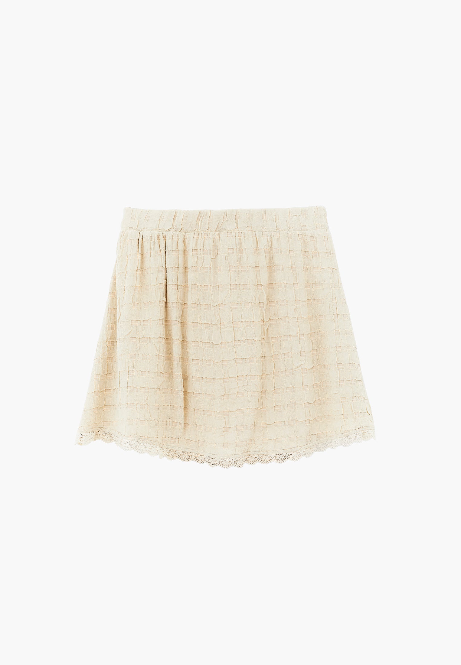 Short Skirt With Lace Details - ALMOND MILK