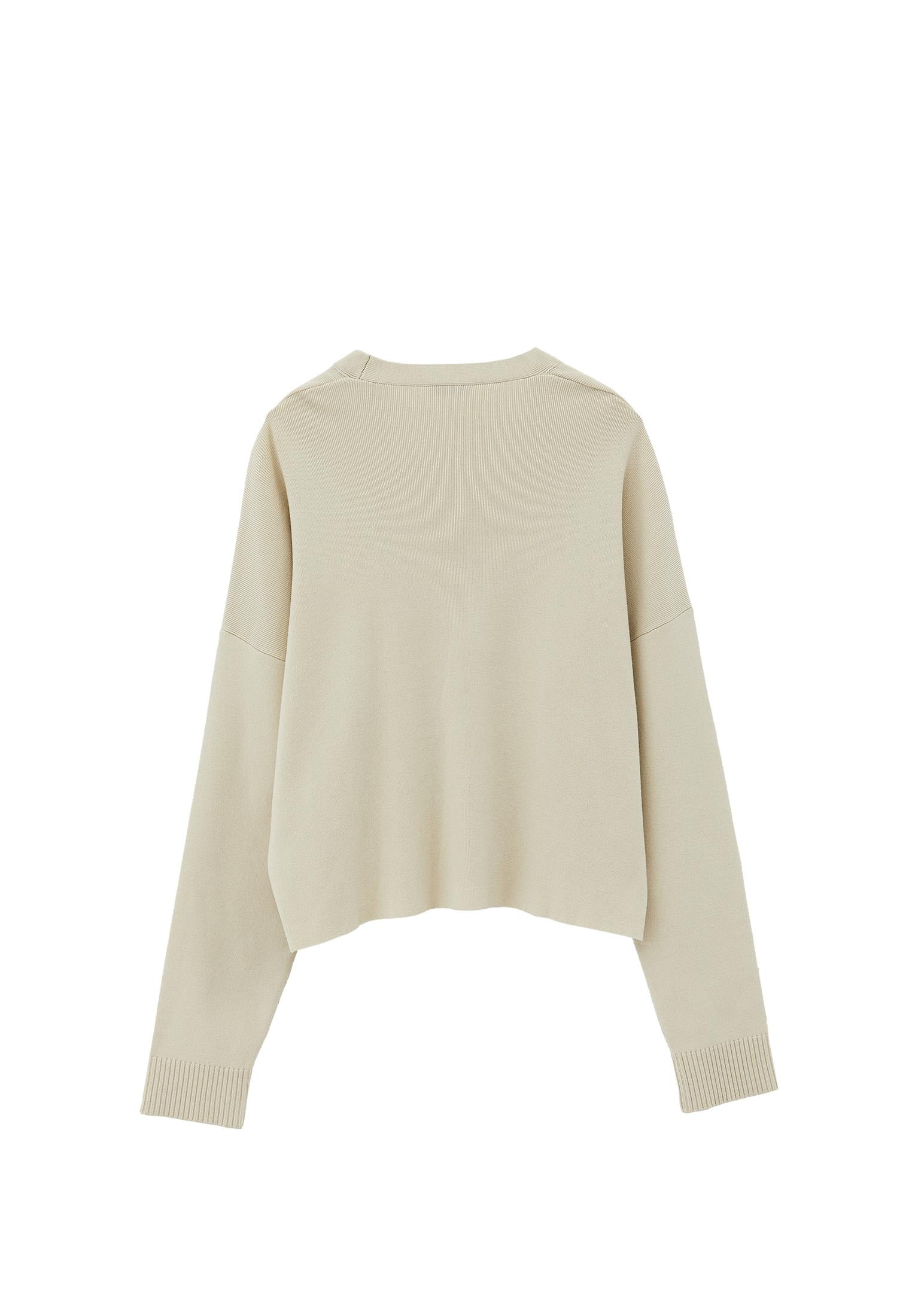V Neck Loose Knit Cardigan - ALMOND MILK
