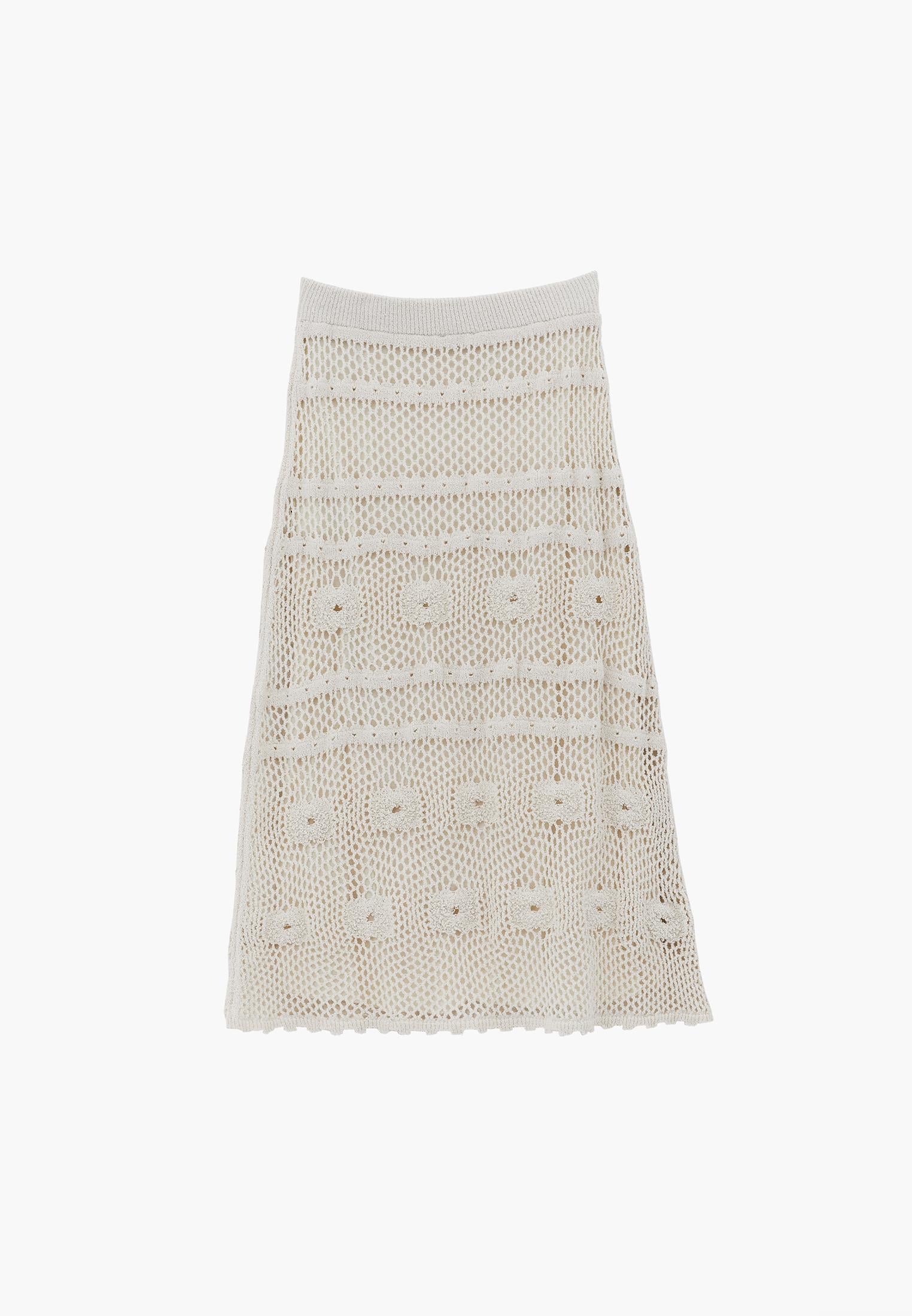 Midi Length Openwork Skirt - ALMOND MILK