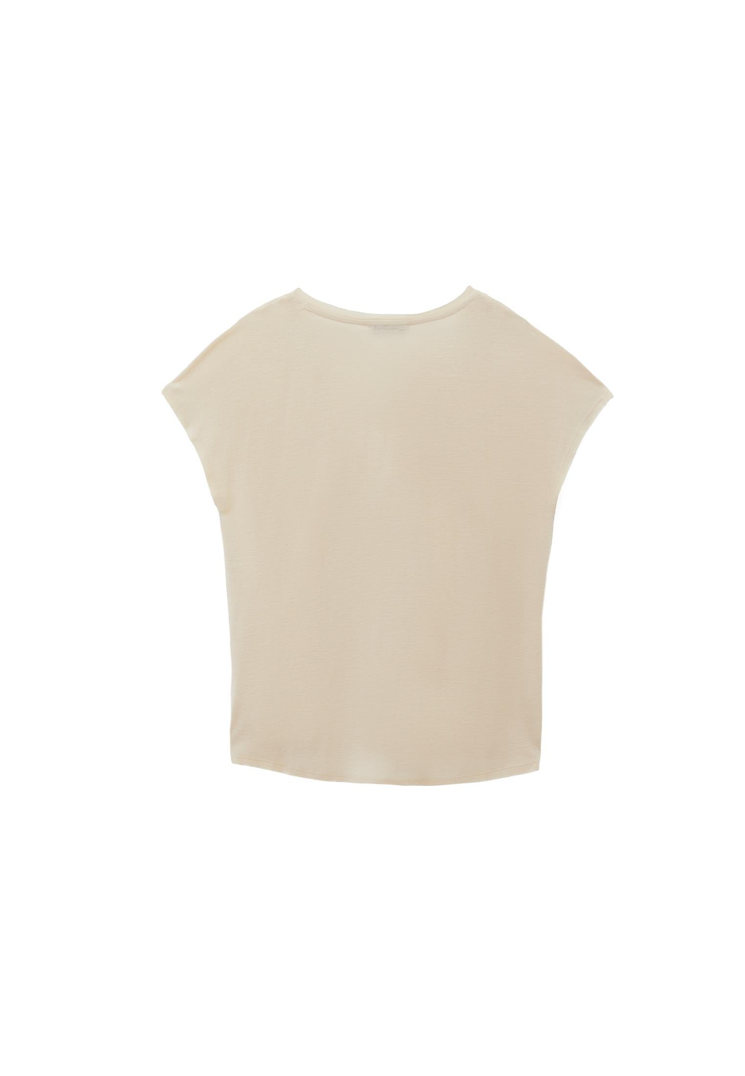 V Neck Short Sleeve T-Shirt - ALMOND MILK