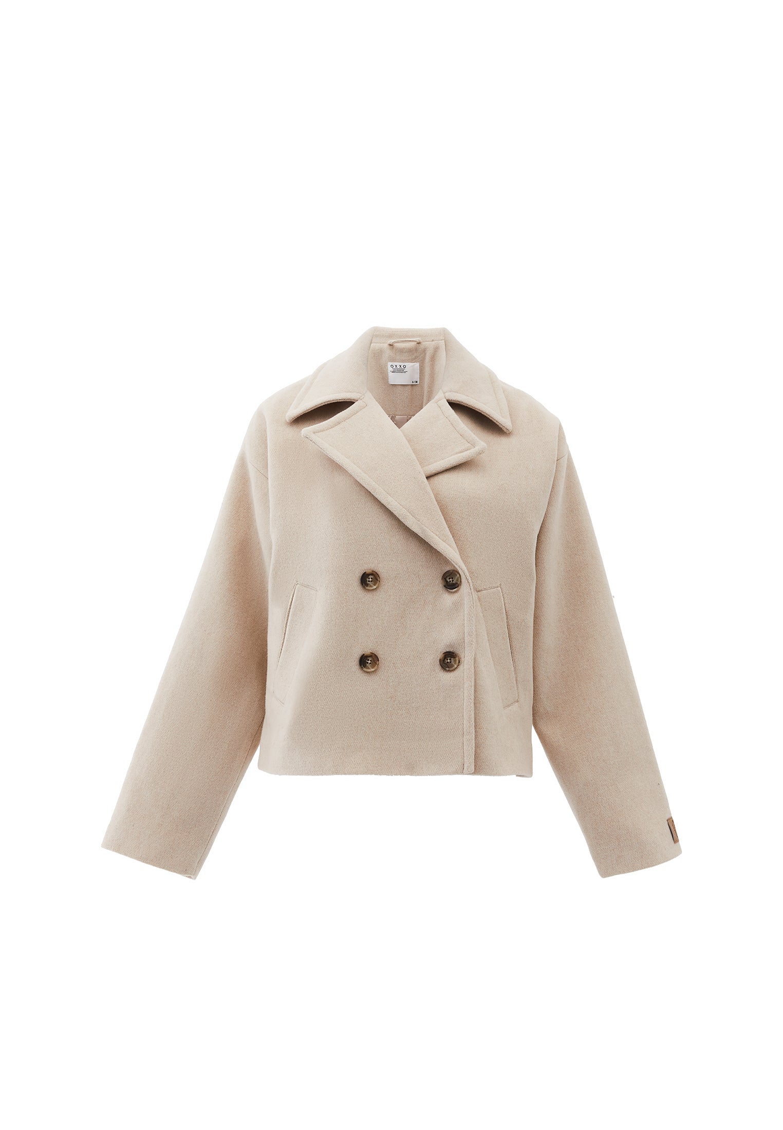 Double-Breasted Collar Oversize Standard Jacket - ALMOND MILK
