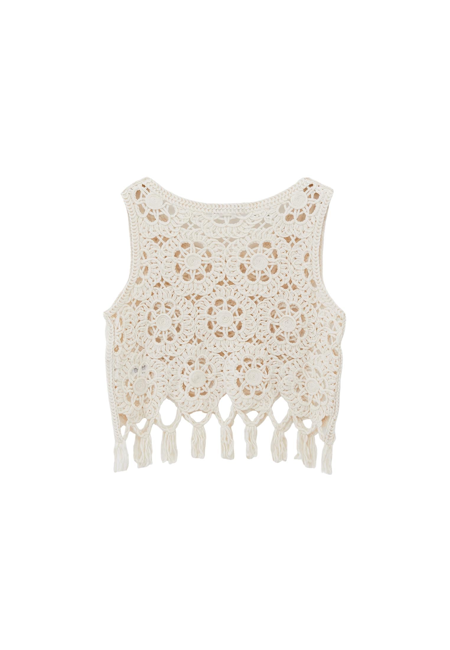 Sleeveless Blouse With Crew Neck - ALMOND MILK