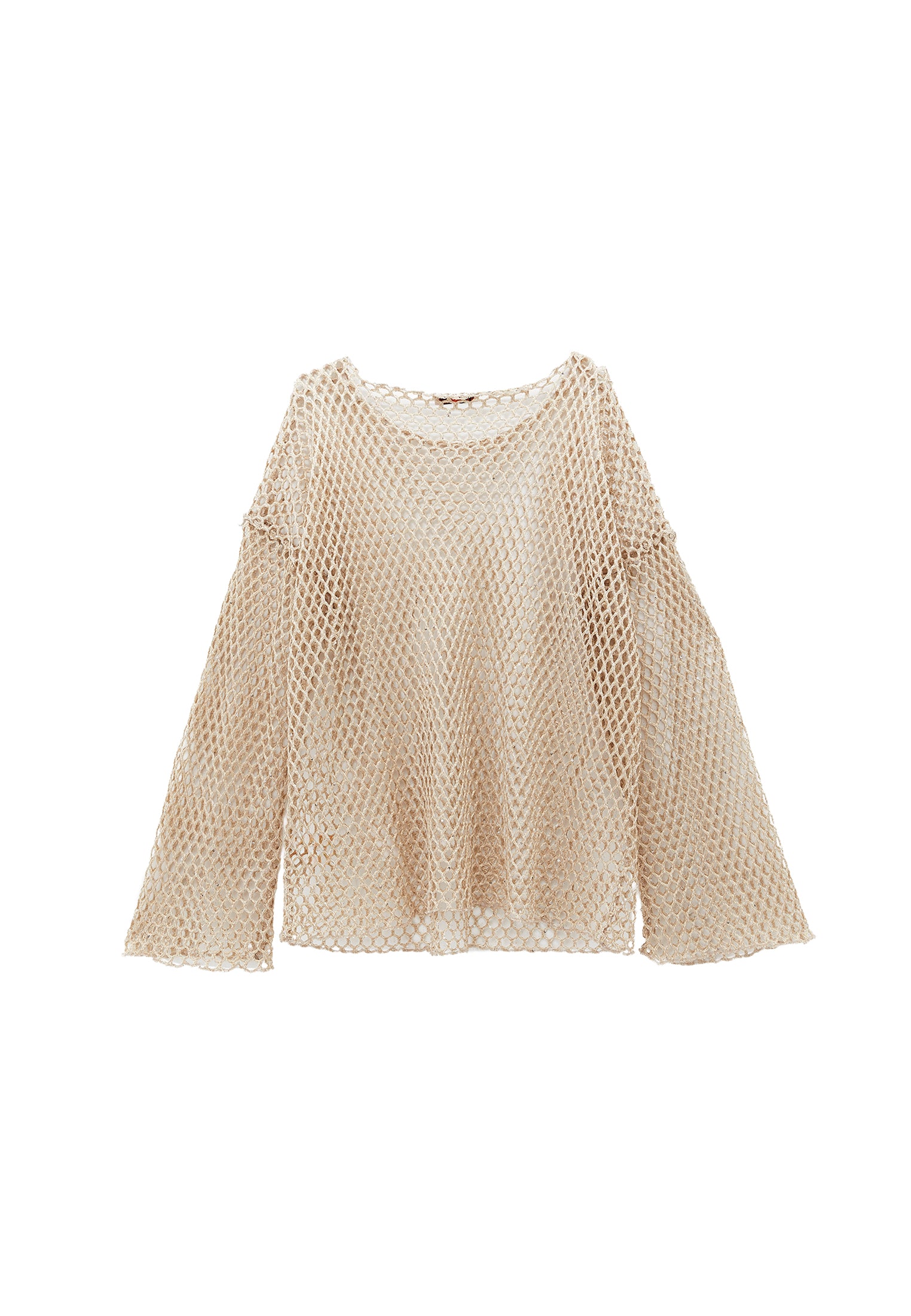 Blouse With Mesh Detailed Long Sleeves - ALMOND MILK