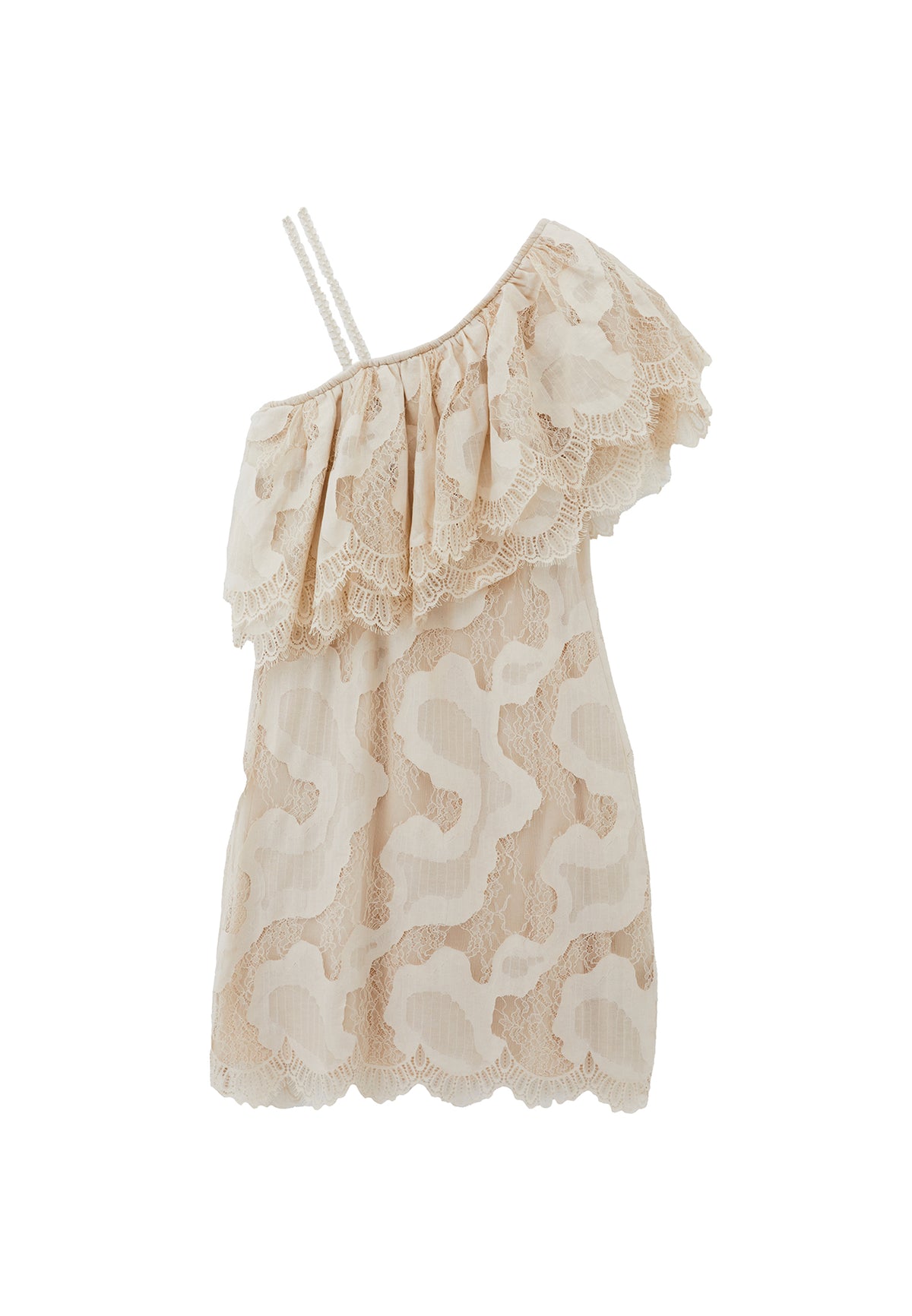 One Shoulder Ruffled Detail Short Dress - ALMOND MILK