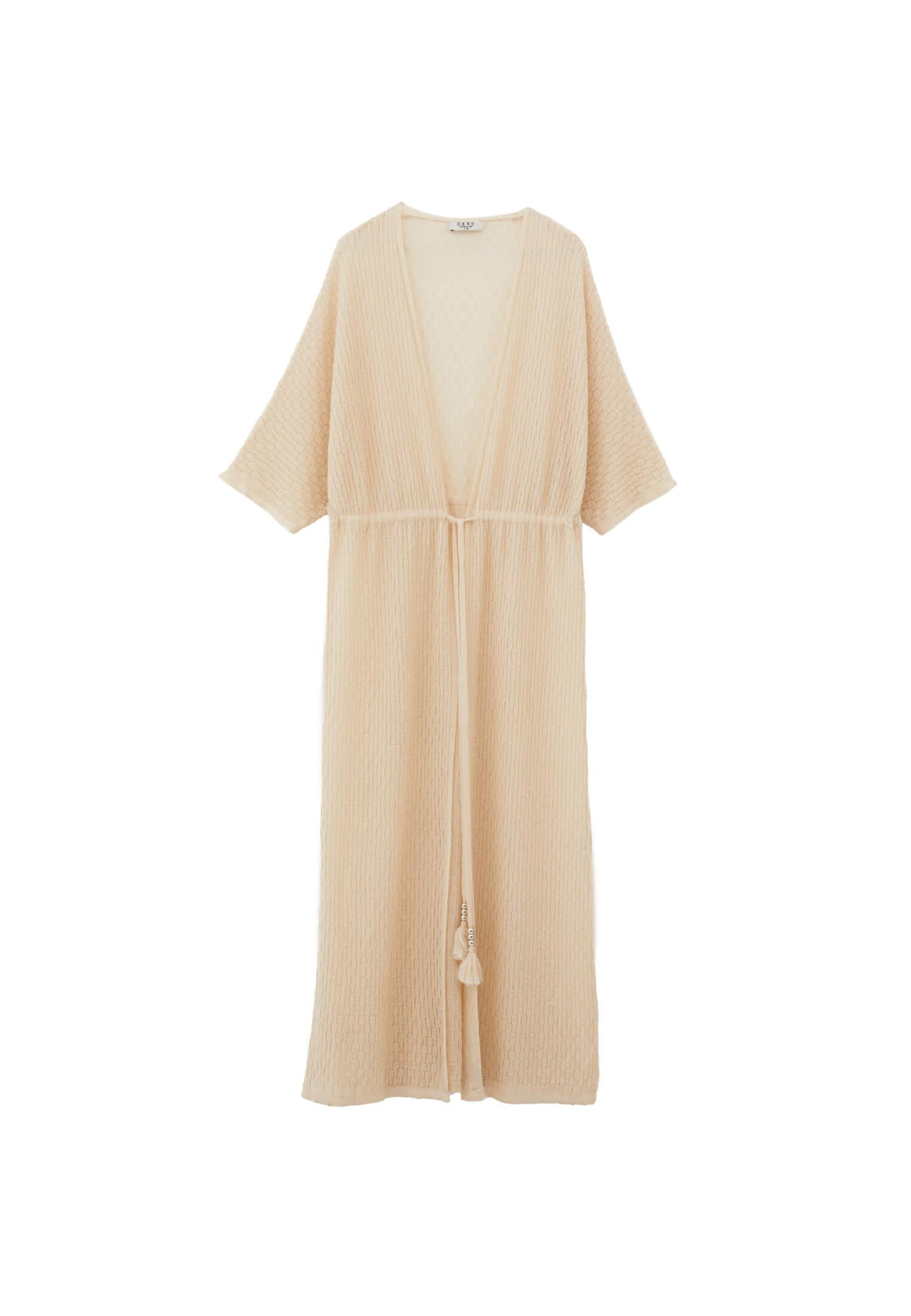 Long Bat Sleeve Kimono - ALMOND MILK