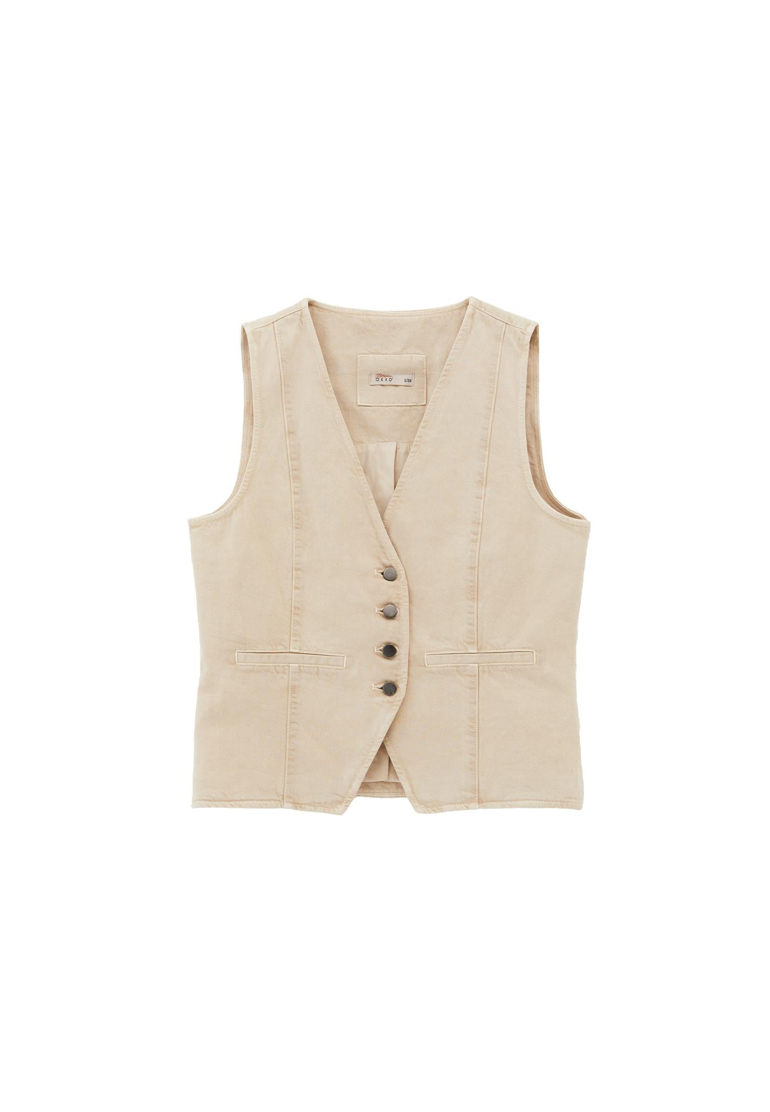 V Neck Sleeveless Vest - ALMOND MILK